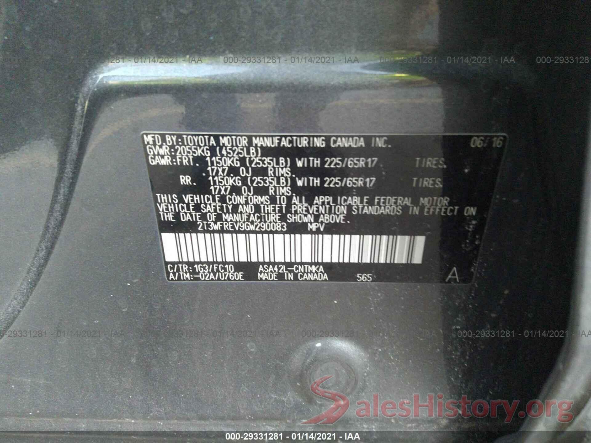 2T3WFREV9GW290083 2016 TOYOTA RAV4