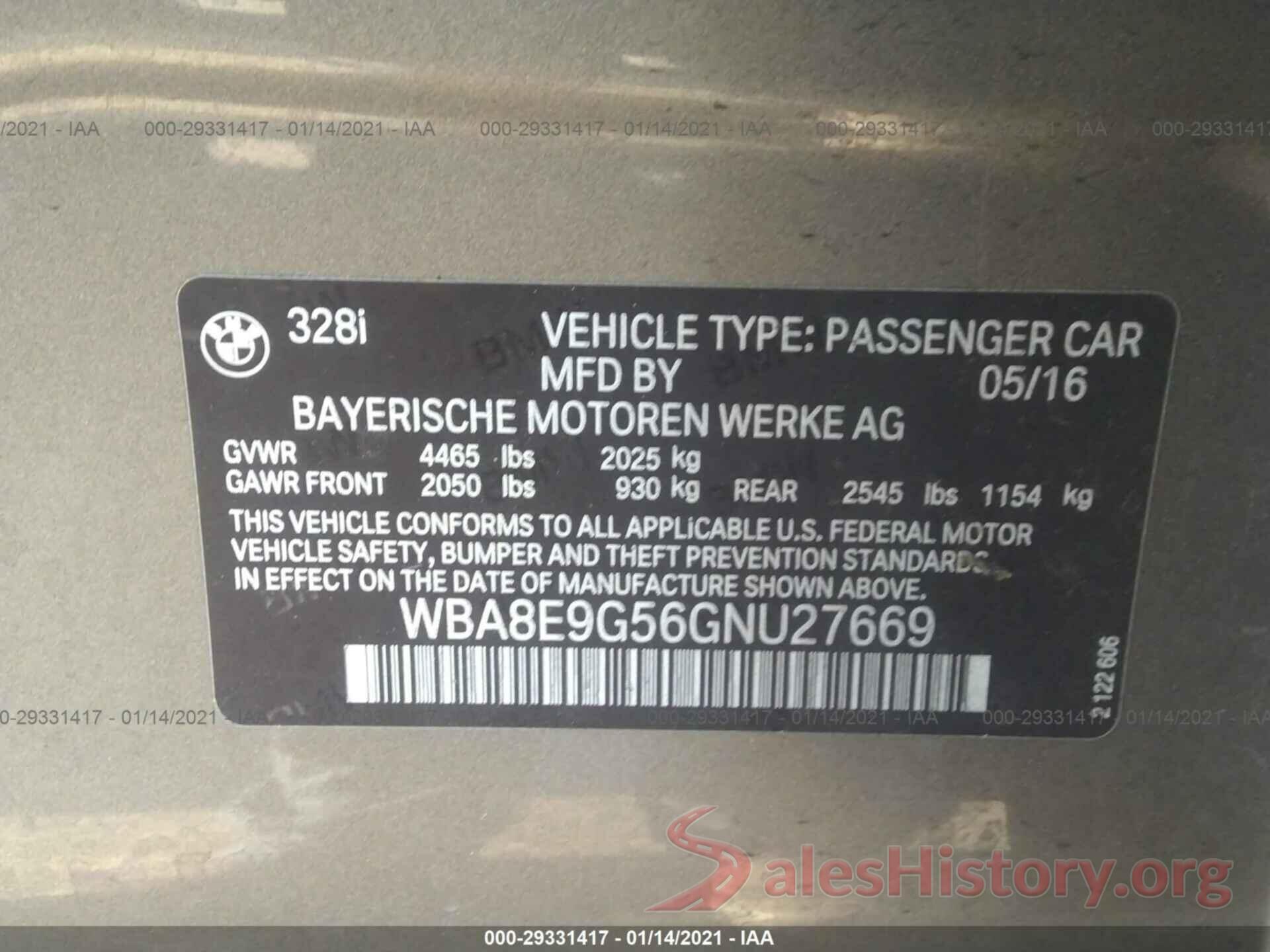 WBA8E9G56GNU27669 2016 BMW 3 SERIES