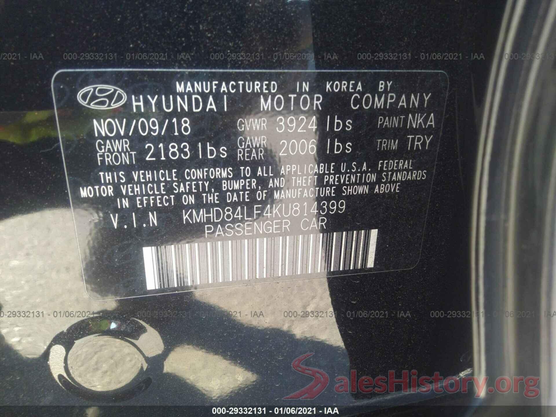 KMHD84LF4KU814399 2019 HYUNDAI ELANTRA