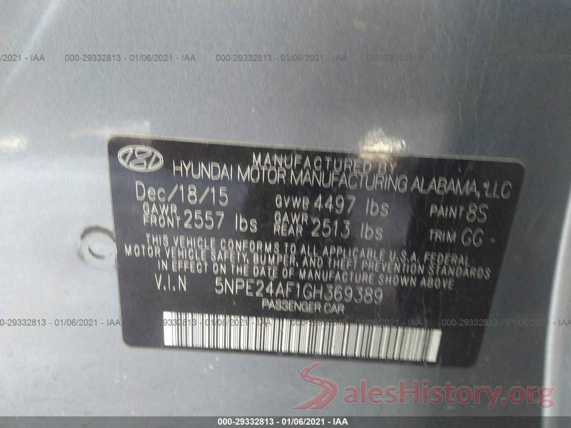 5NPE24AF1GH369389 2016 HYUNDAI SONATA