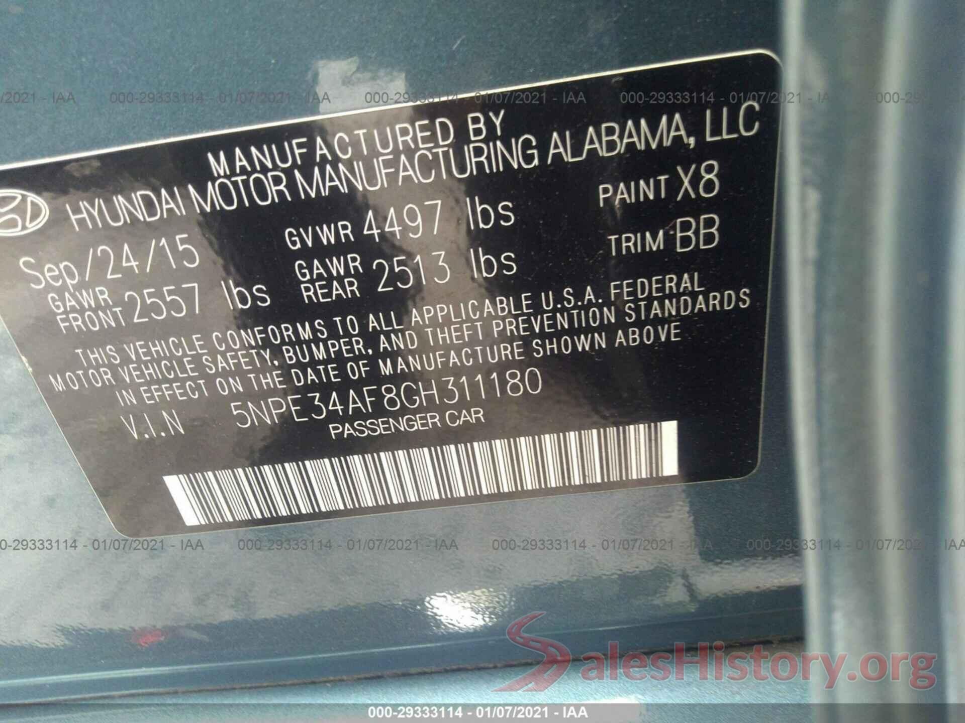 5NPE34AF8GH311180 2016 HYUNDAI SONATA