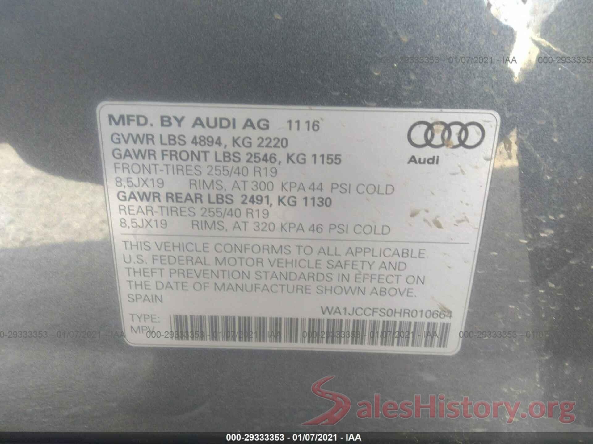 WA1JCCFS0HR010664 2017 AUDI Q3