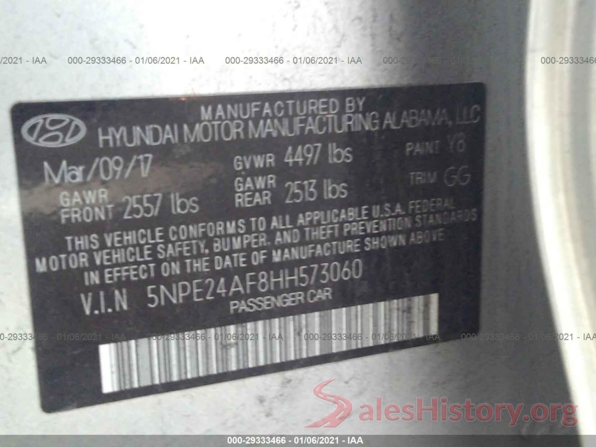 5NPE24AF8HH573060 2017 HYUNDAI SONATA