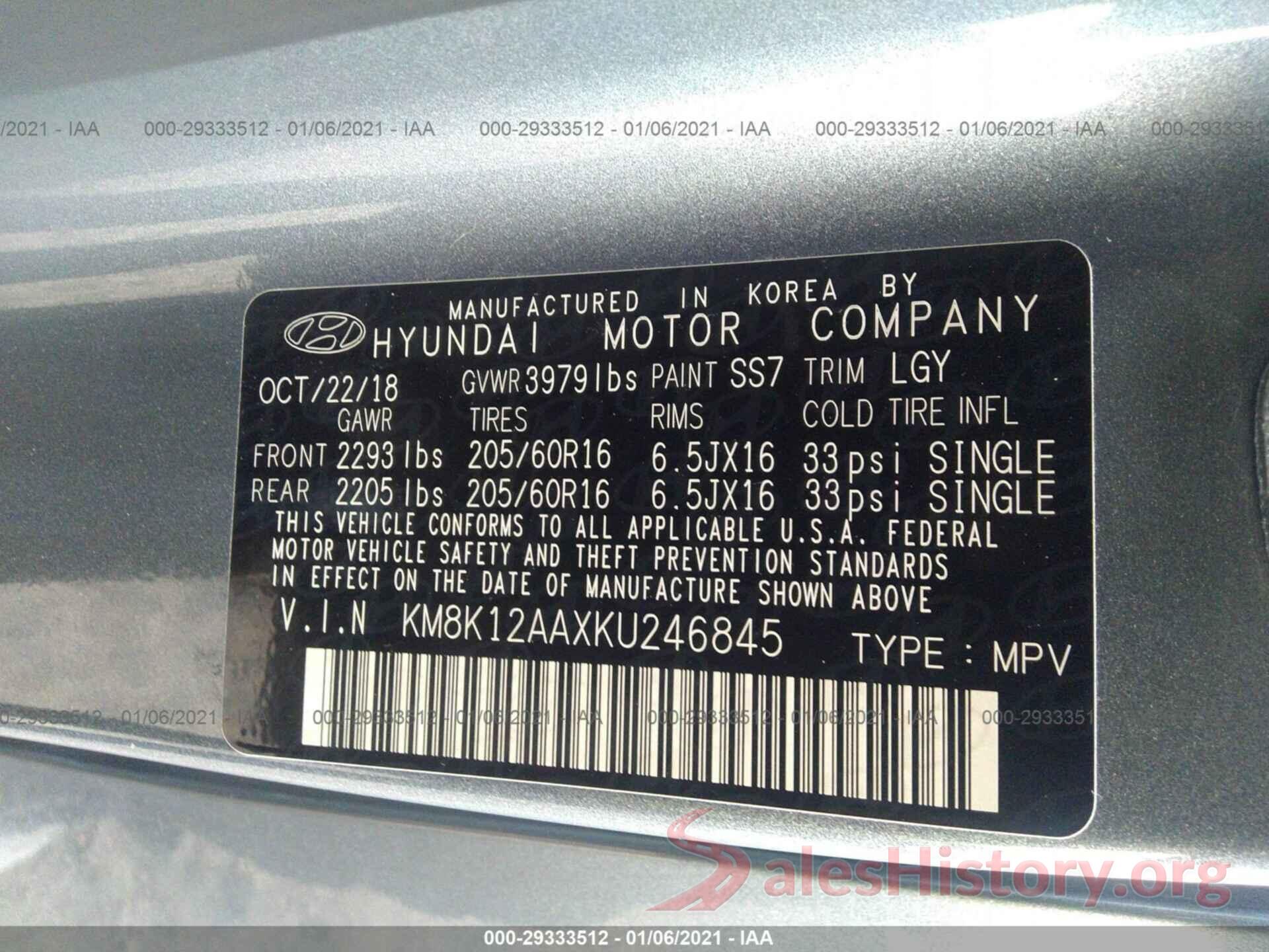 KM8K12AAXKU246845 2019 HYUNDAI KONA