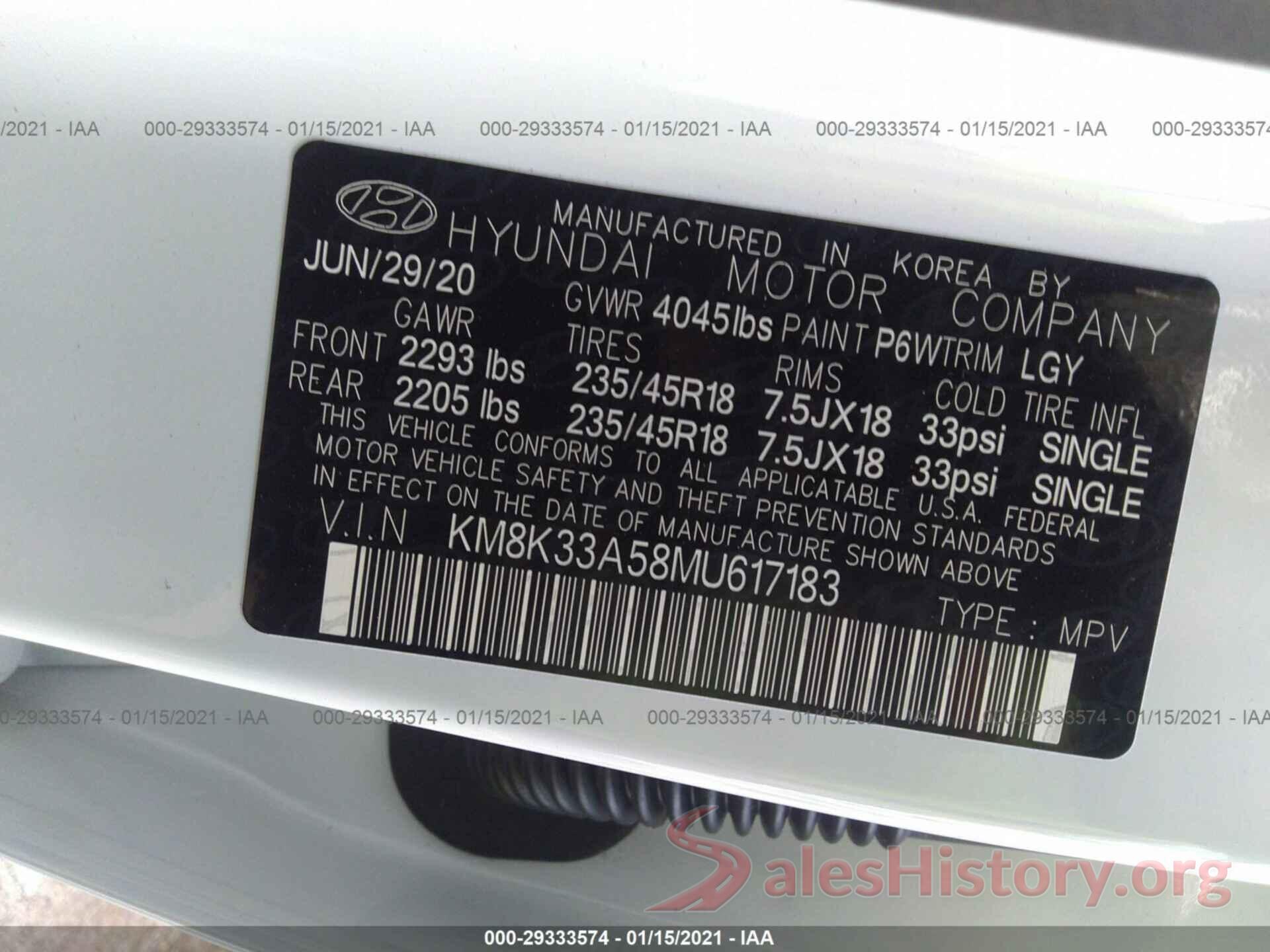 KM8K33A58MU617183 2021 HYUNDAI KONA