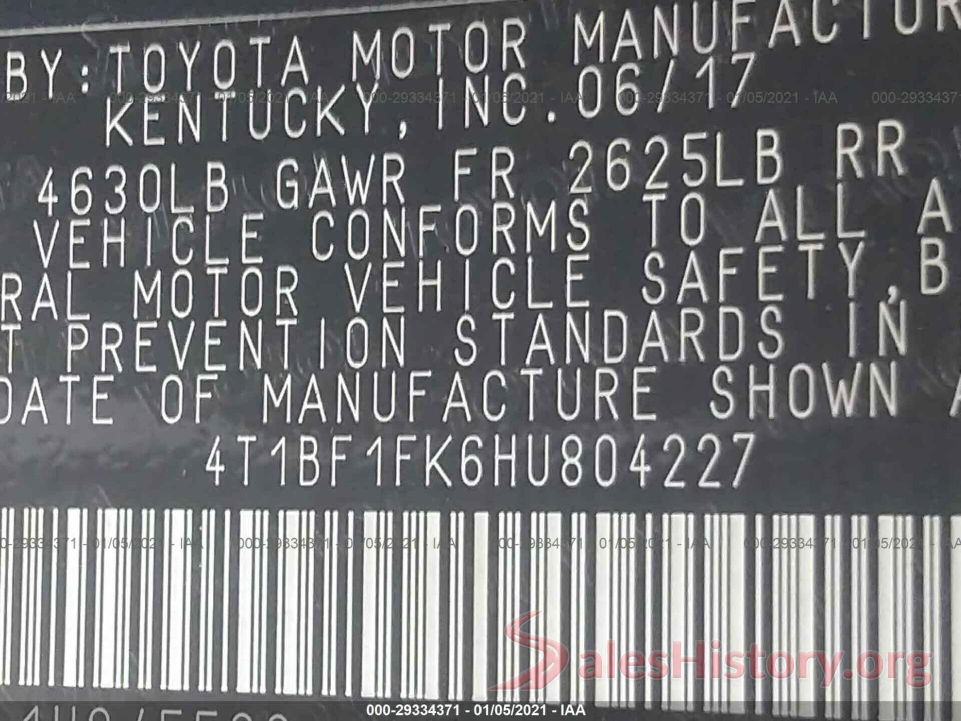 4T1BF1FK6HU804227 2017 TOYOTA CAMRY