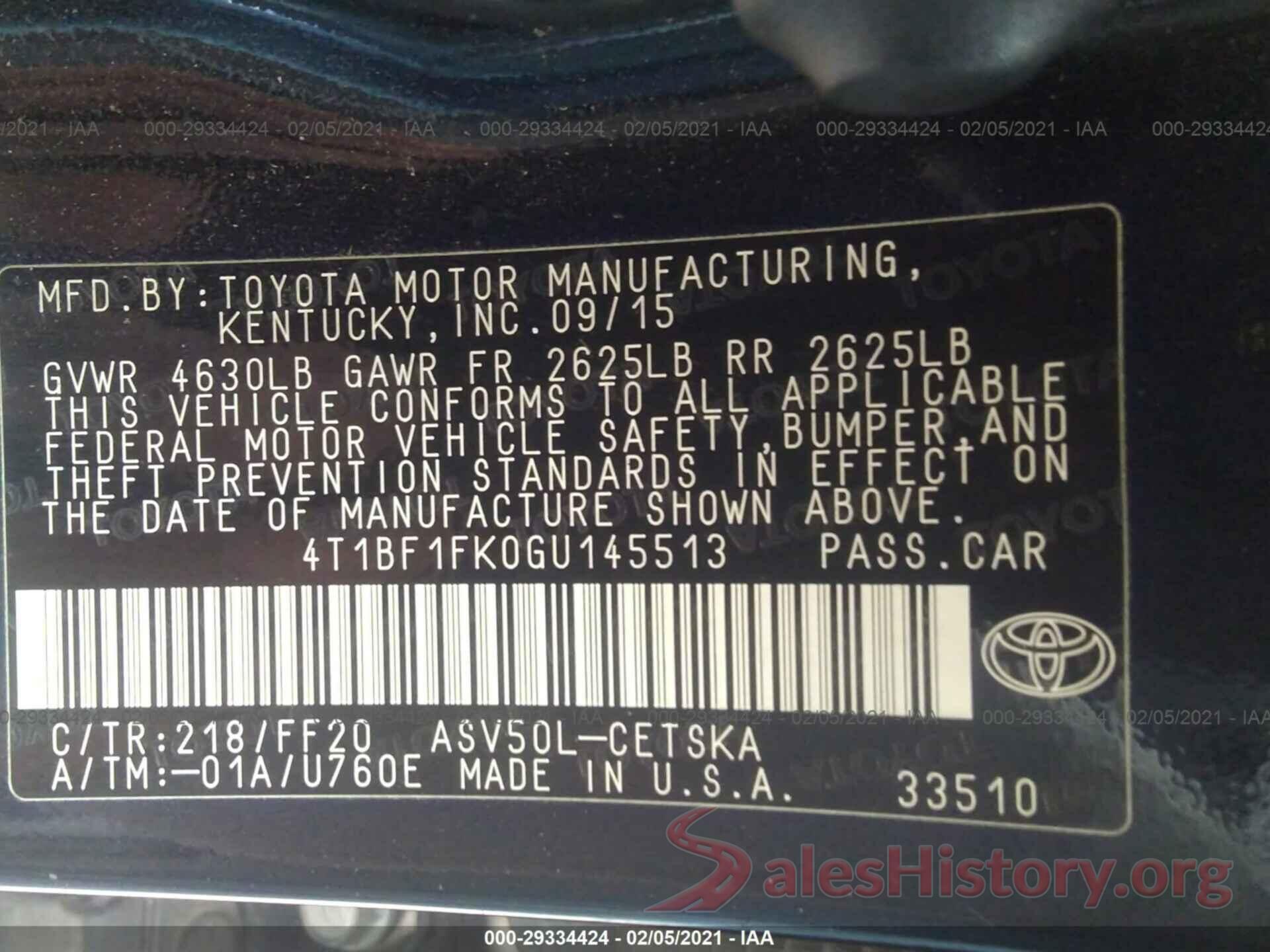 4T1BF1FK0GU145513 2016 TOYOTA CAMRY