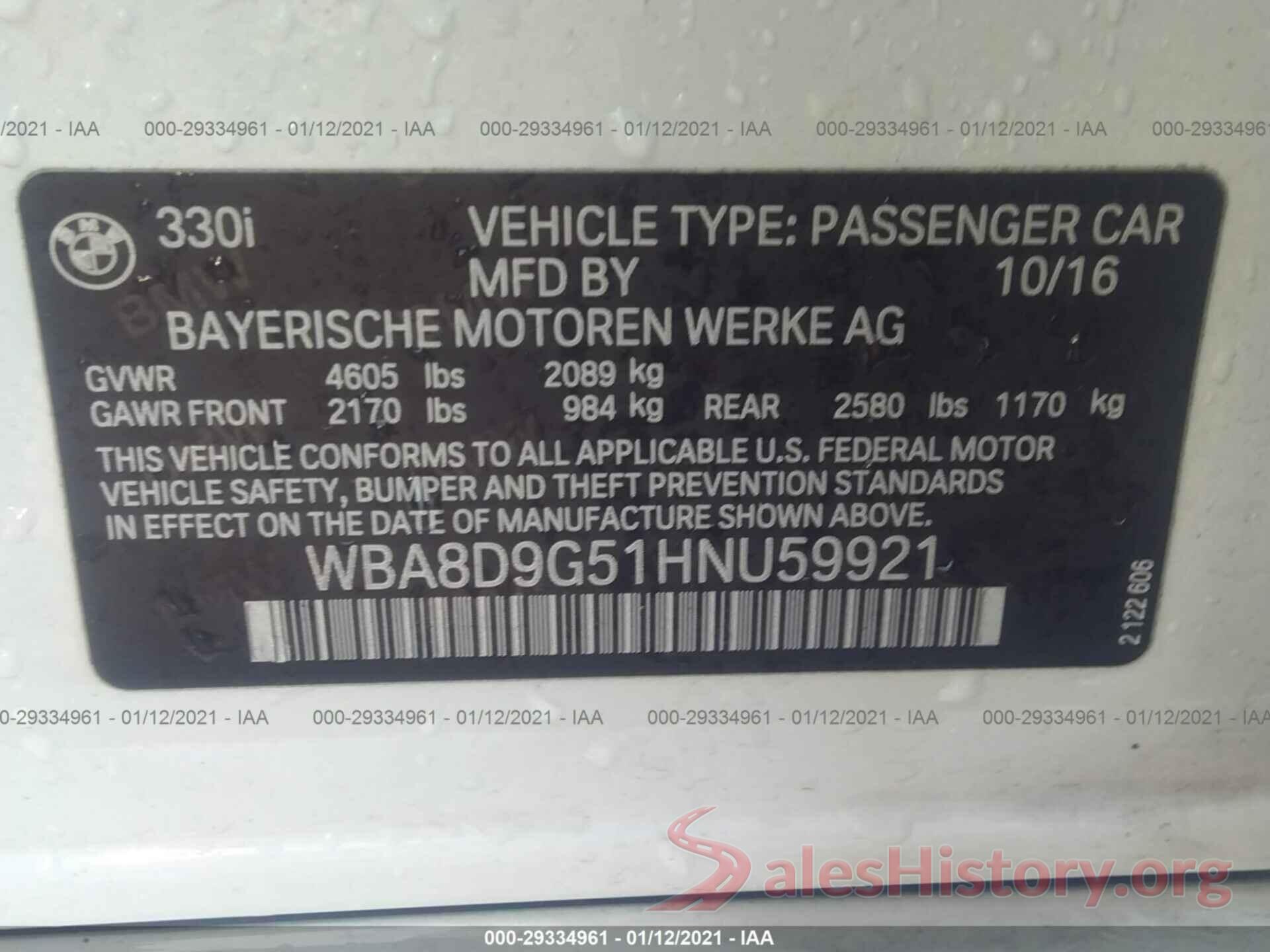 WBA8D9G51HNU59921 2017 BMW 3 SERIES