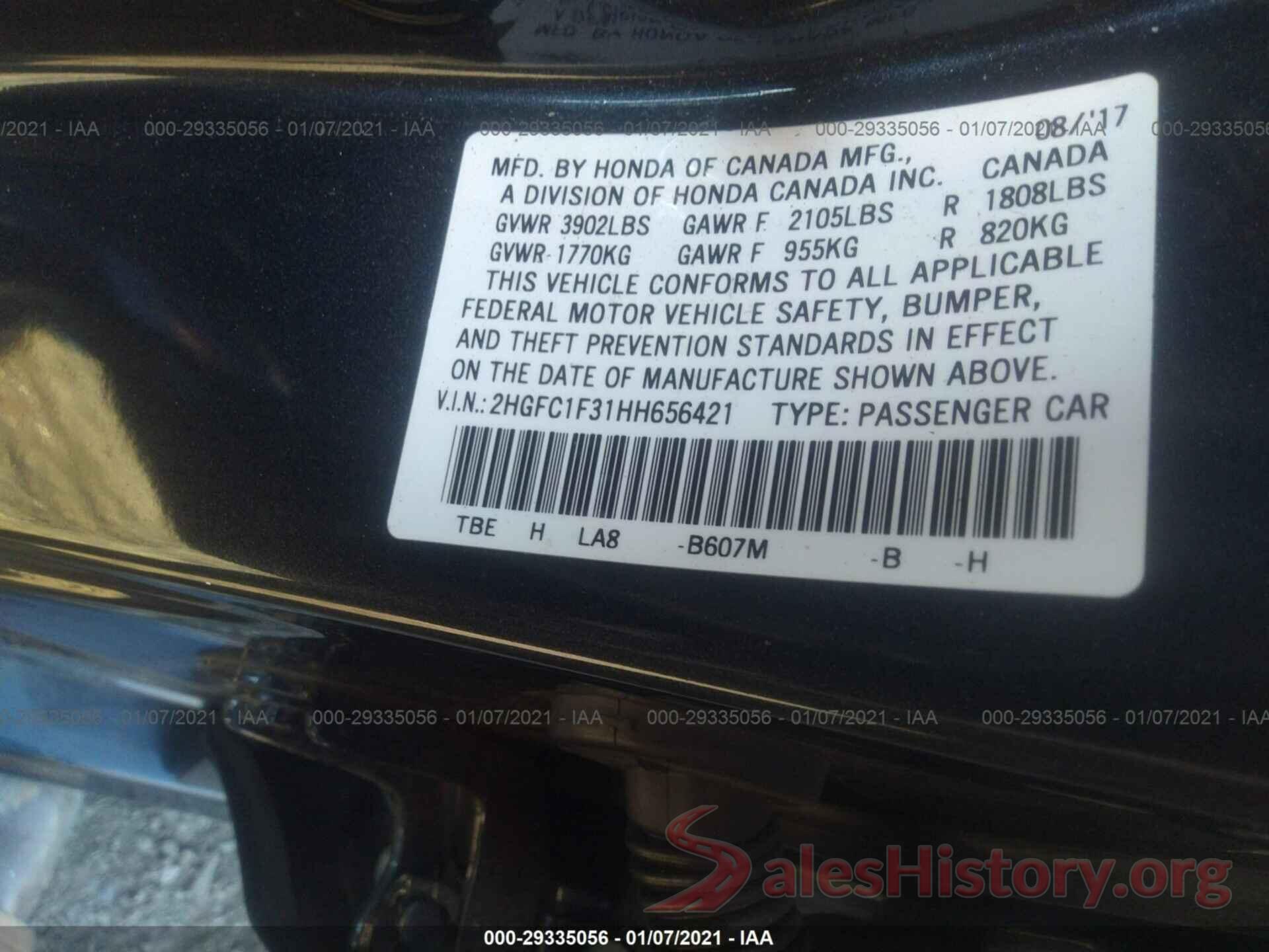 2HGFC1F31HH656421 2017 HONDA CIVIC SEDAN