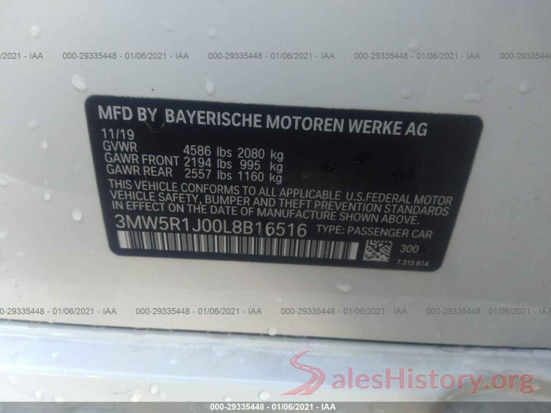 3MW5R1J00L8B16516 2020 BMW 3 SERIES