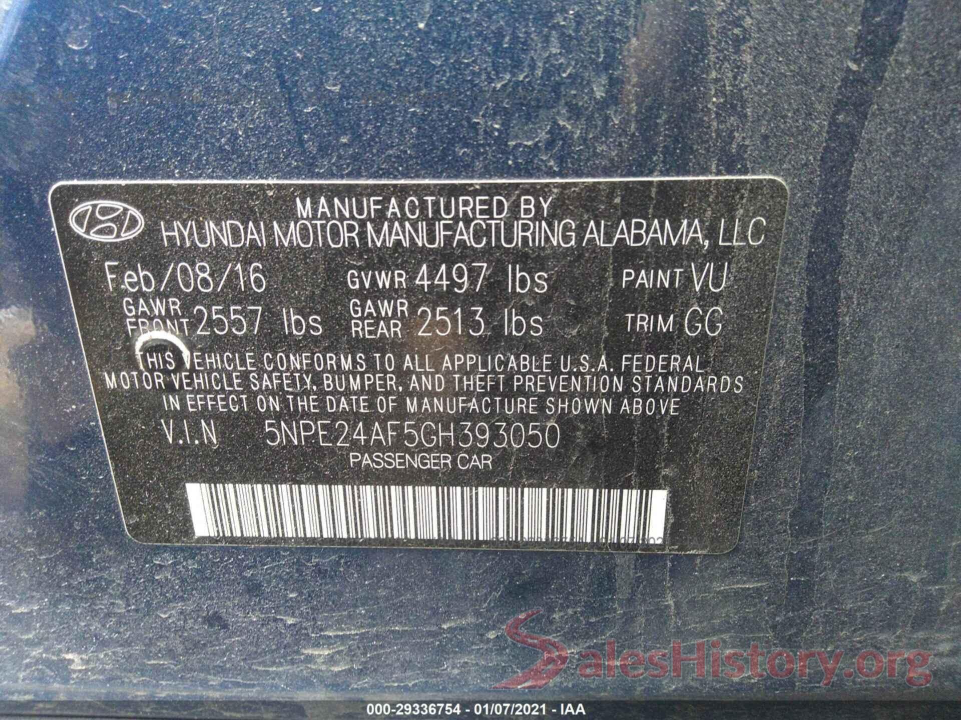 5NPE24AF5GH393050 2016 HYUNDAI SONATA