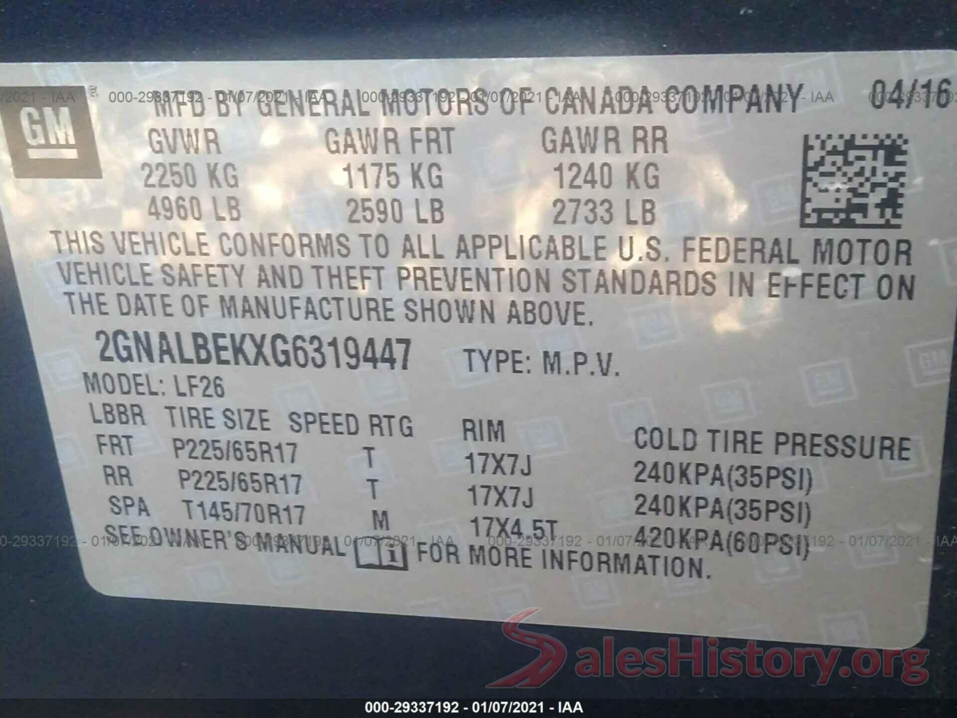 2GNALBEKXG6319447 2016 CHEVROLET EQUINOX