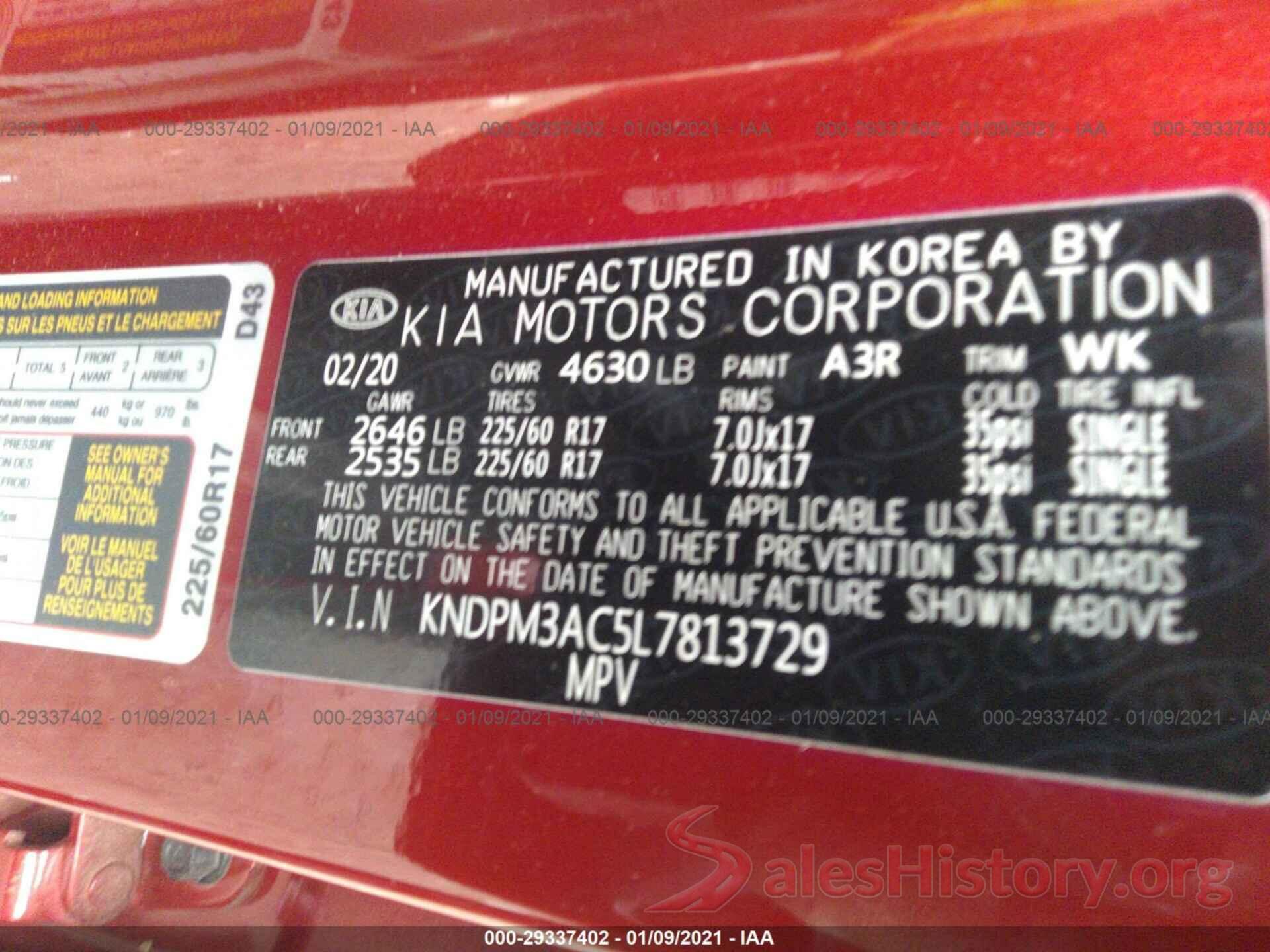 KNDPM3AC5L7813729 2020 KIA SPORTAGE