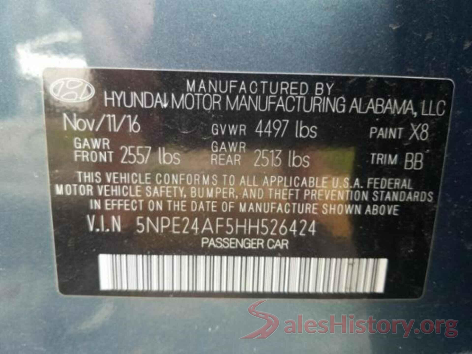 5NPE24AF5HH526424 2017 HYUNDAI SONATA