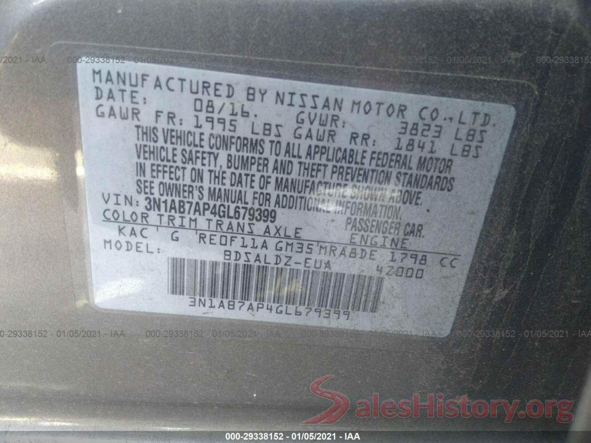 3N1AB7AP4GL679399 2016 NISSAN SENTRA