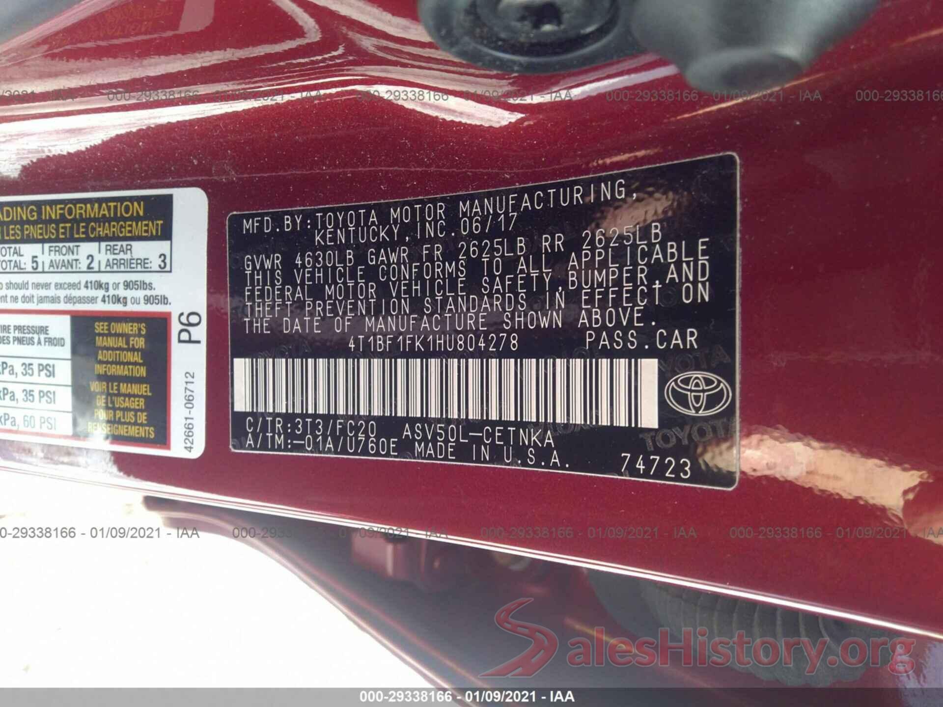 4T1BF1FK1HU804278 2017 TOYOTA CAMRY