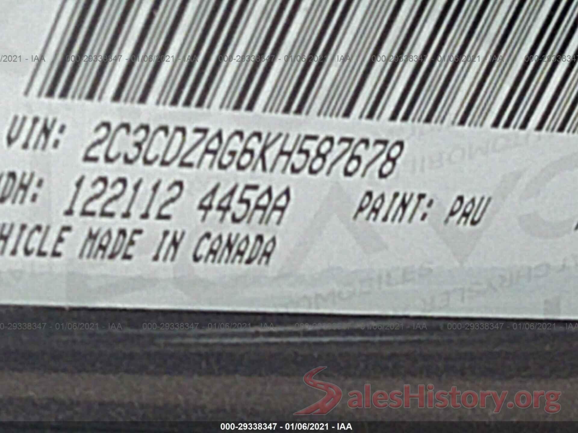 2C3CDZAG6KH587678 2019 DODGE CHALLENGER