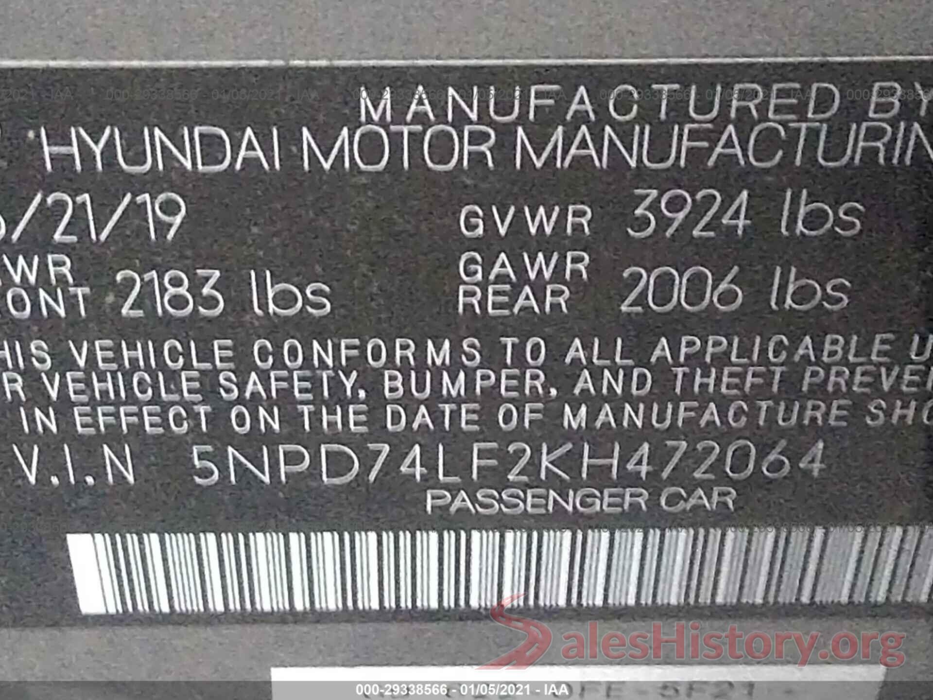 5NPD74LF2KH472064 2019 HYUNDAI ELANTRA