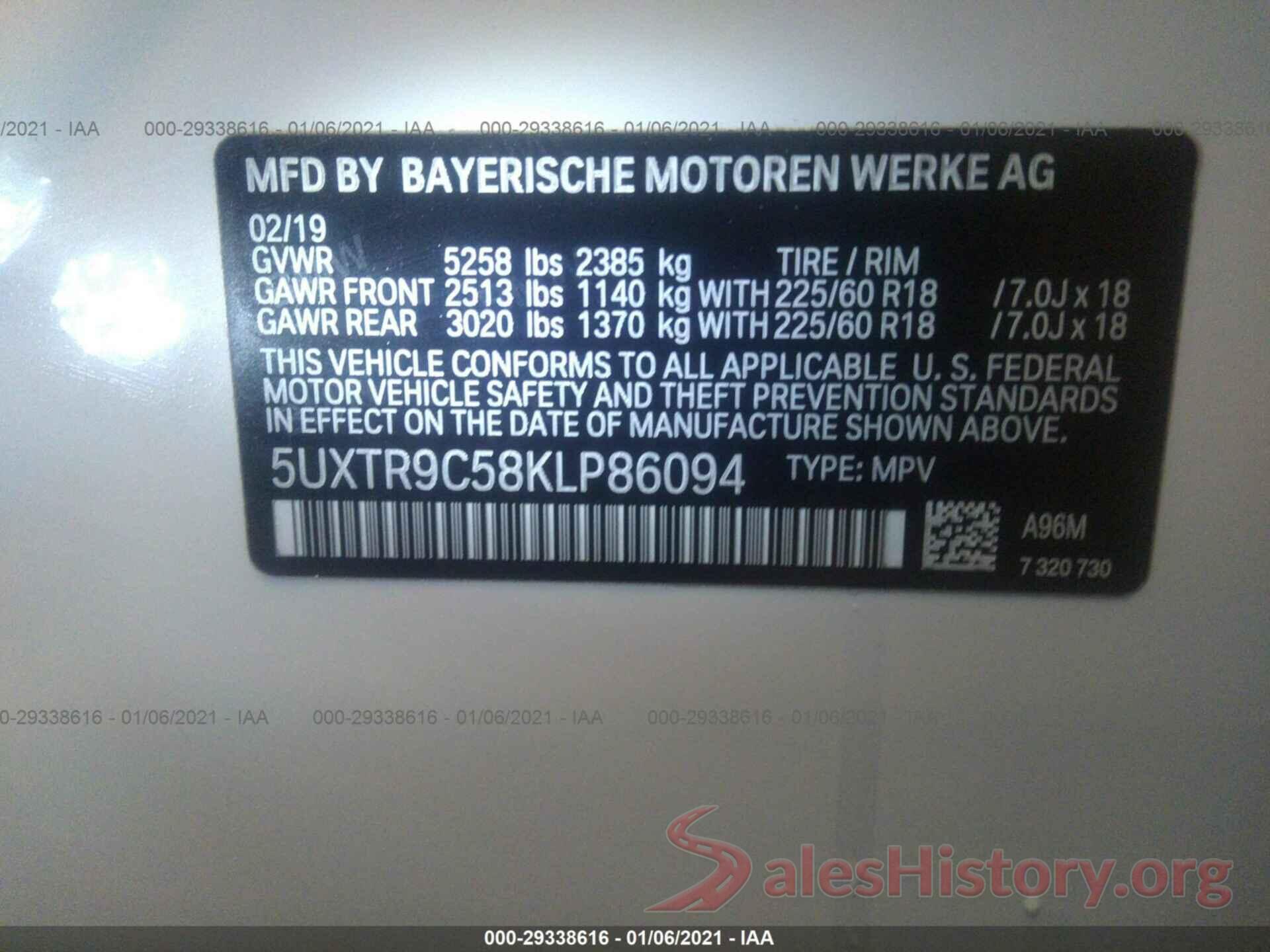 5UXTR9C58KLP86094 2019 BMW X3