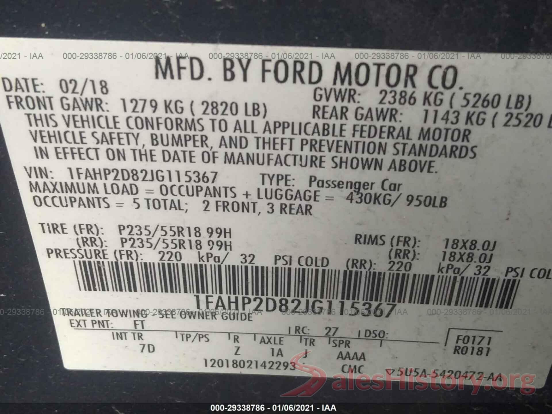 1FAHP2D82JG115367 2018 FORD TAURUS