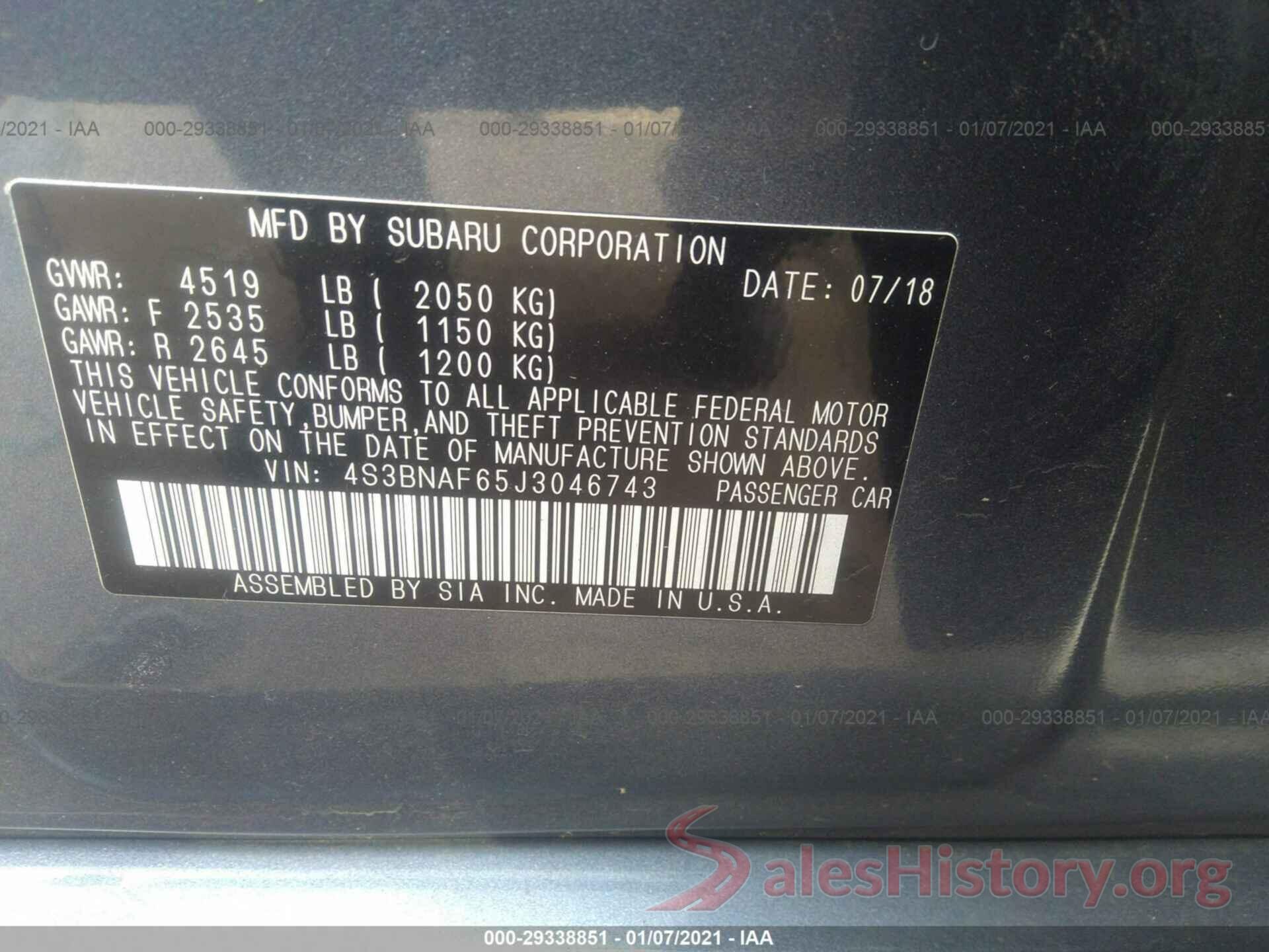 4S3BNAF65J3046743 2018 SUBARU LEGACY