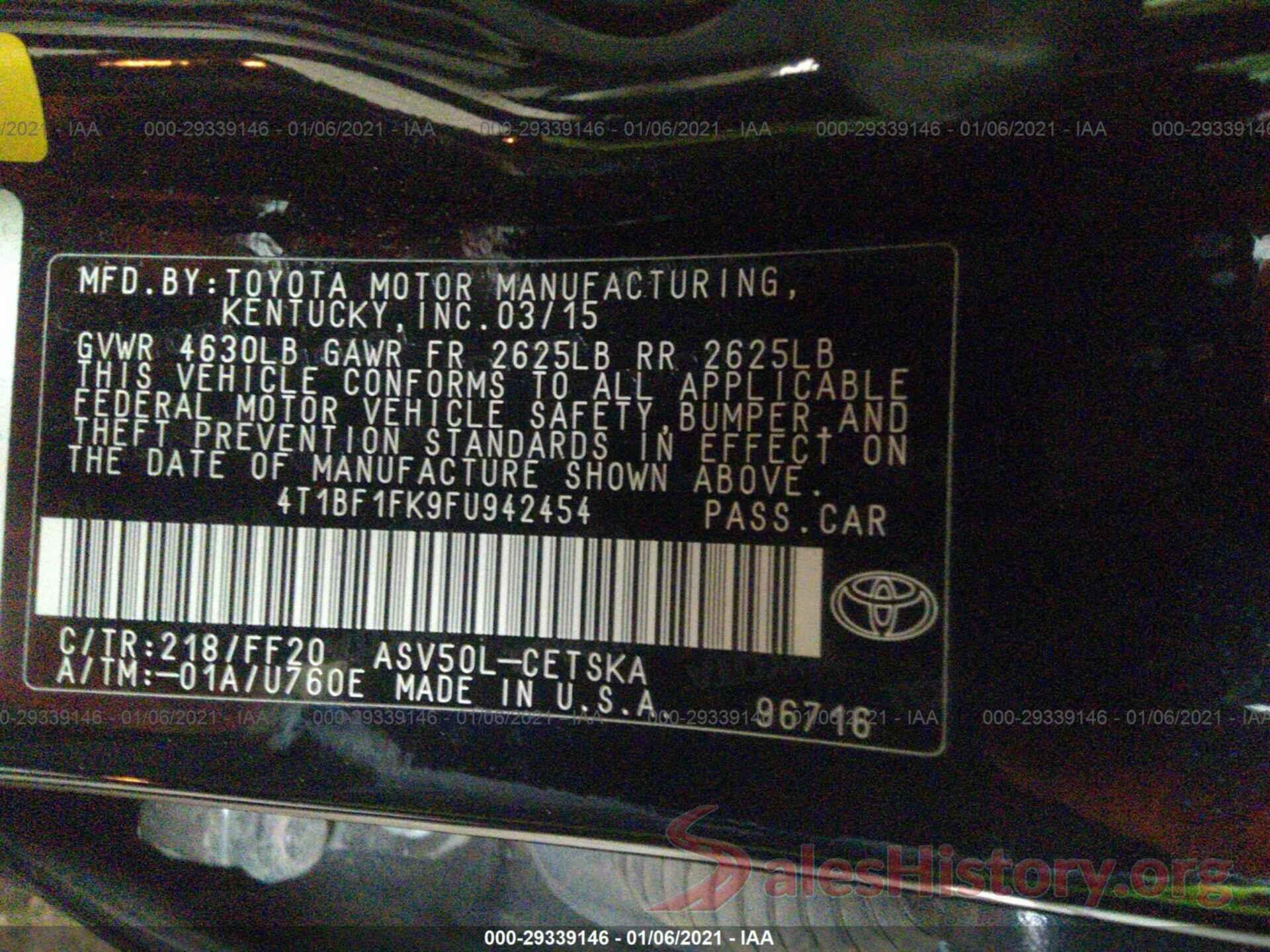 4T1BF1FK9FU942454 2015 TOYOTA CAMRY