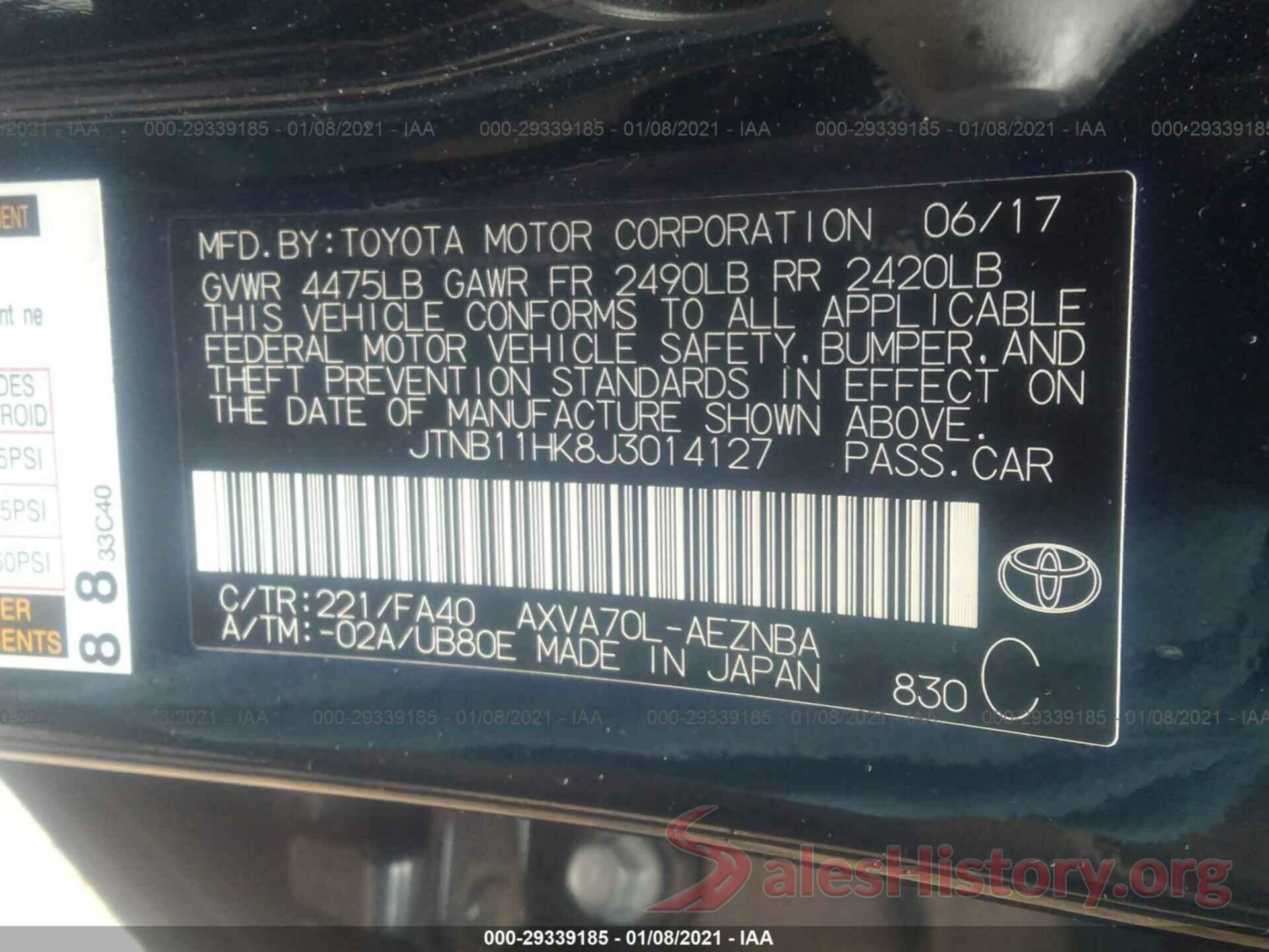 JTNB11HK8J3014127 2018 TOYOTA CAMRY