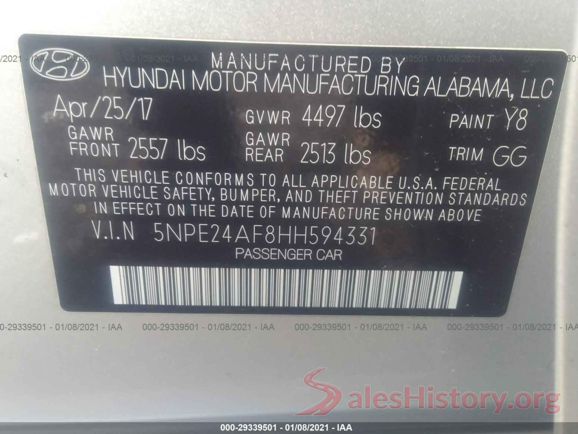 5NPE24AF8HH594331 2017 HYUNDAI SONATA