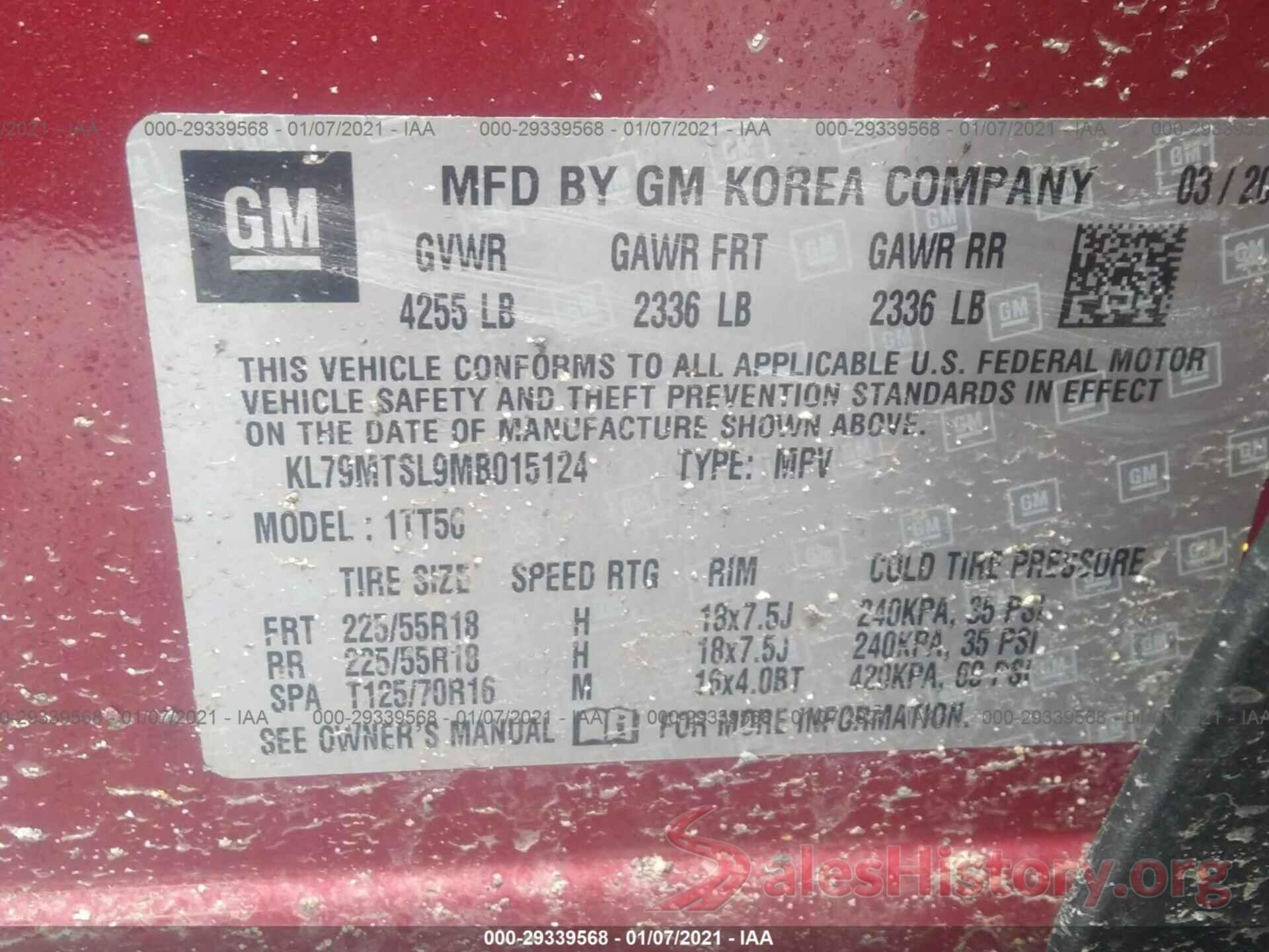 KL79MTSL9MB015124 2021 CHEVROLET TRAILBLAZER