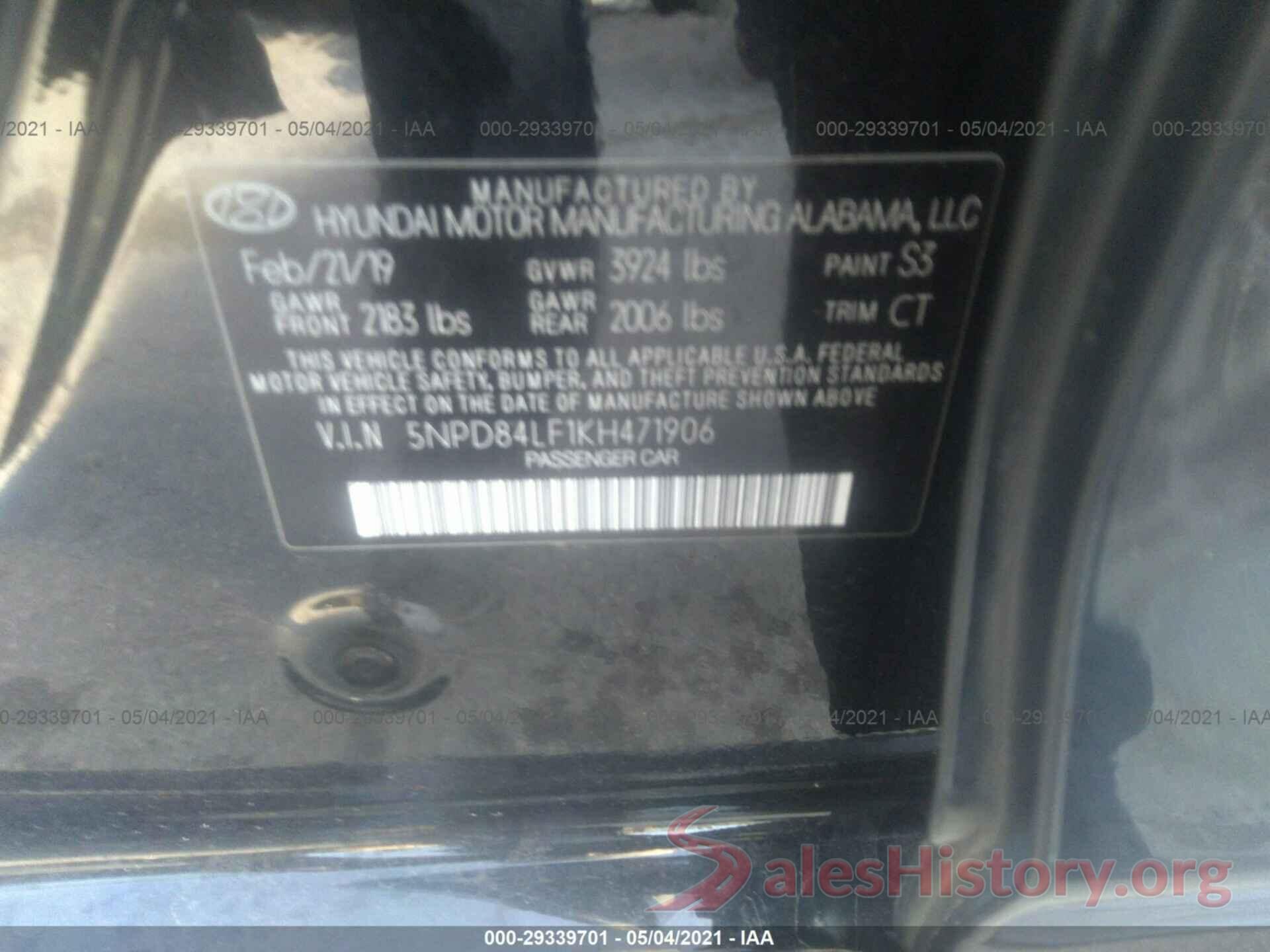 5NPD84LF1KH471906 2019 HYUNDAI ELANTRA