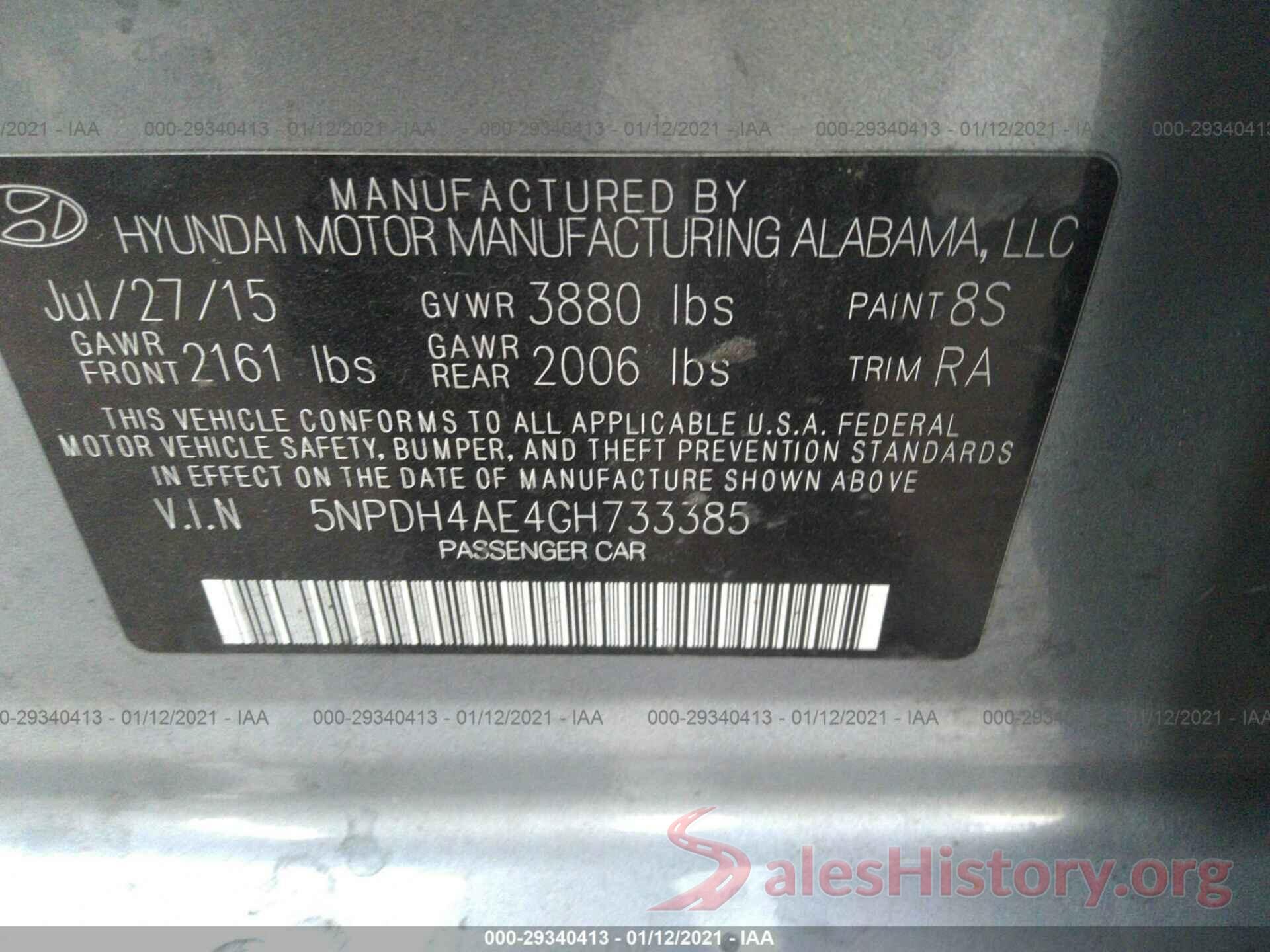 5NPDH4AE4GH733385 2016 HYUNDAI ELANTRA