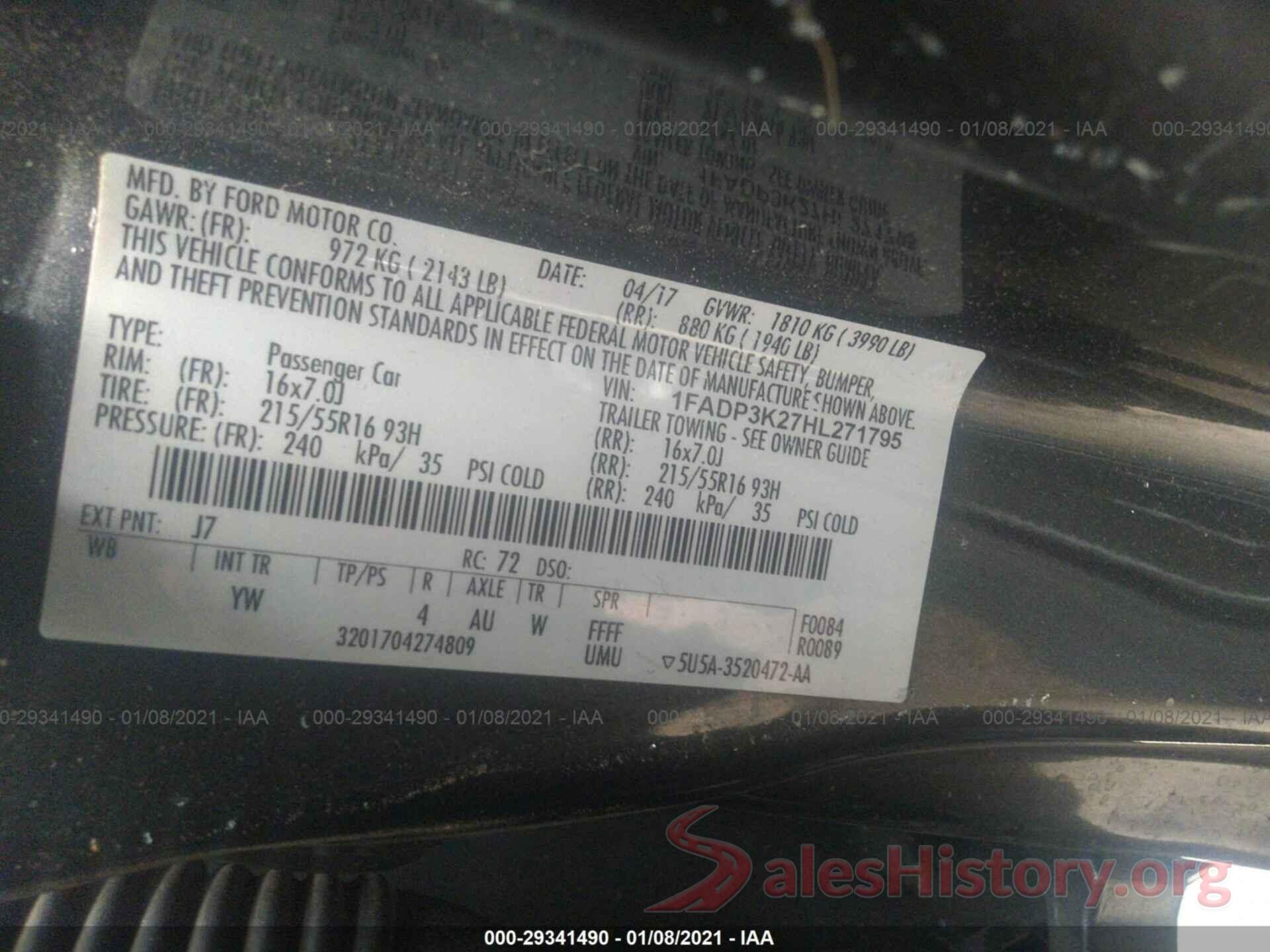 1FADP3K27HL271795 2017 FORD FOCUS