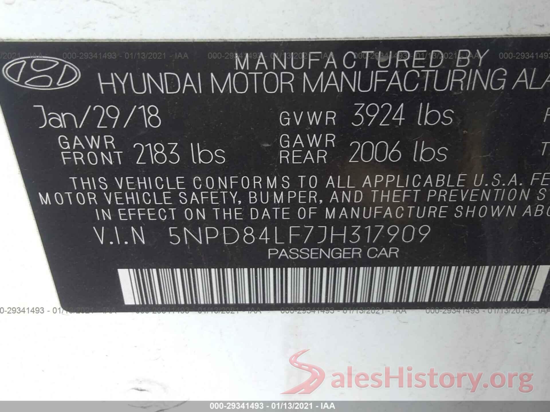 5NPD84LF7JH317909 2018 HYUNDAI ELANTRA