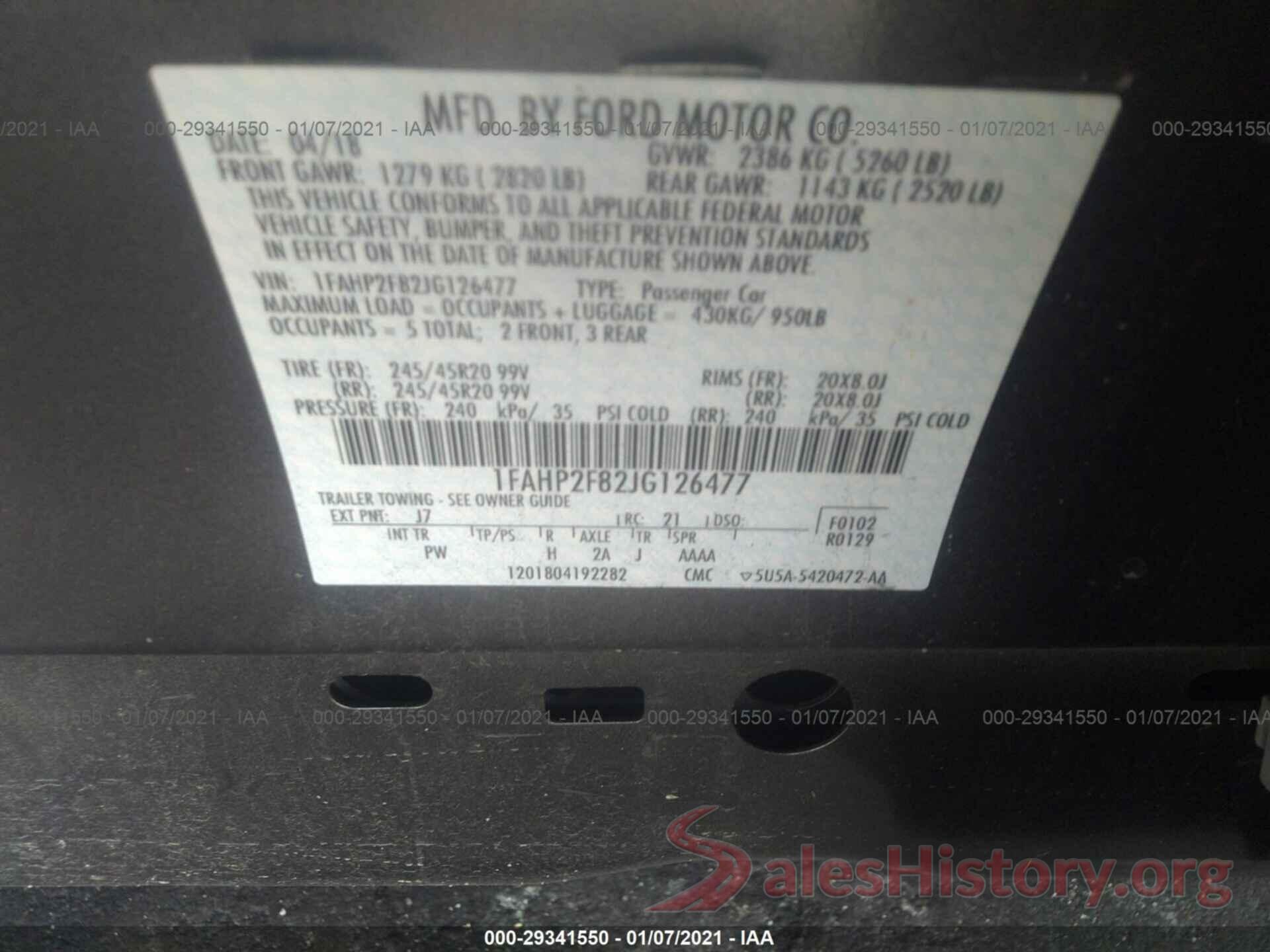 1FAHP2F82JG126477 2018 FORD TAURUS