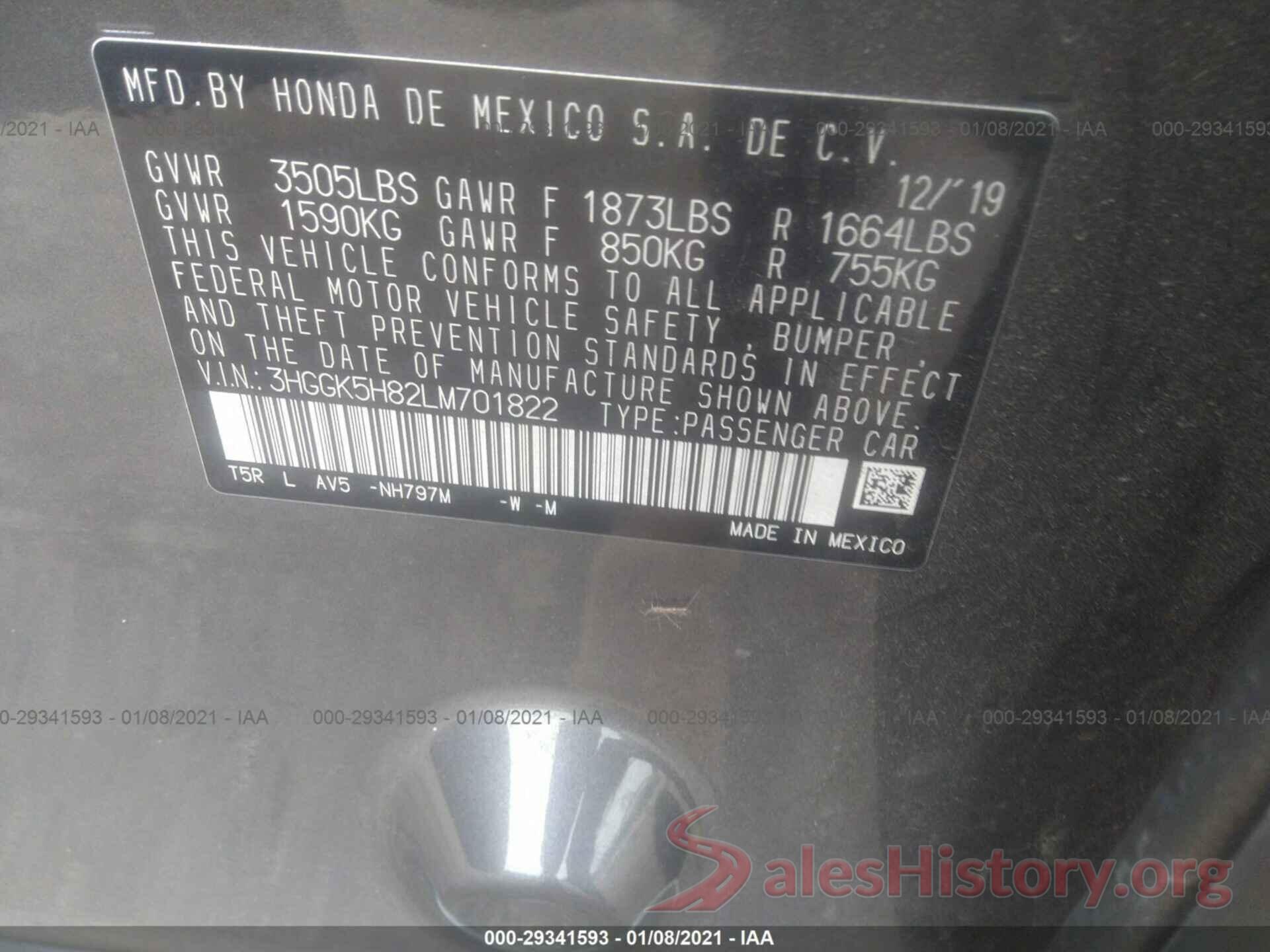 3HGGK5H82LM701822 2020 HONDA FIT