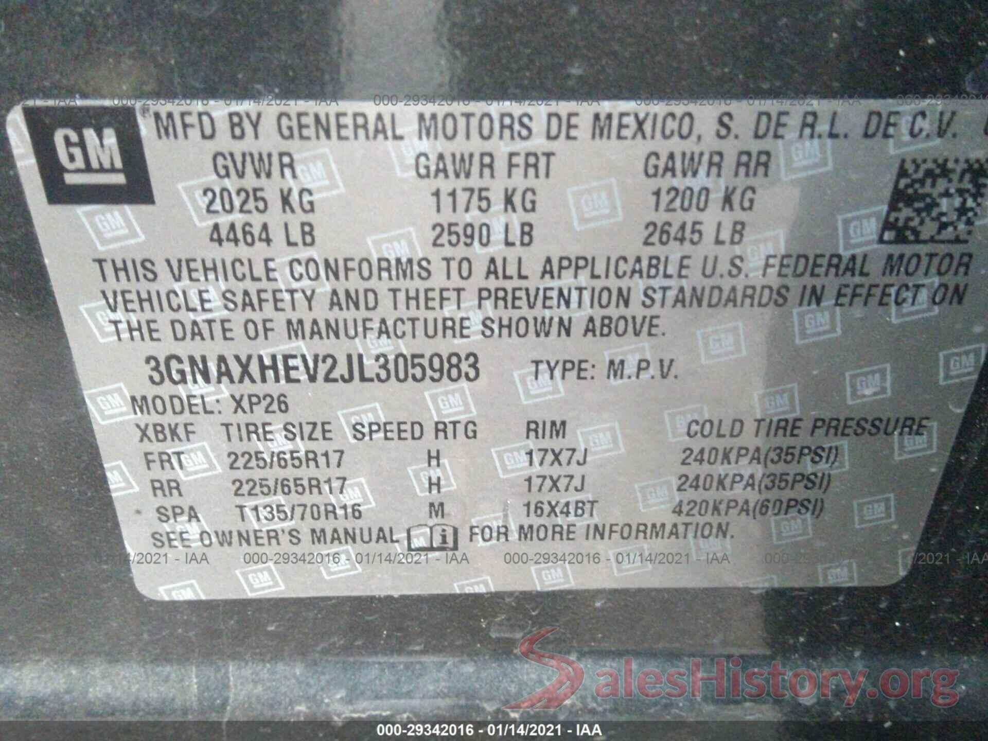 3GNAXHEV2JL305983 2018 CHEVROLET EQUINOX