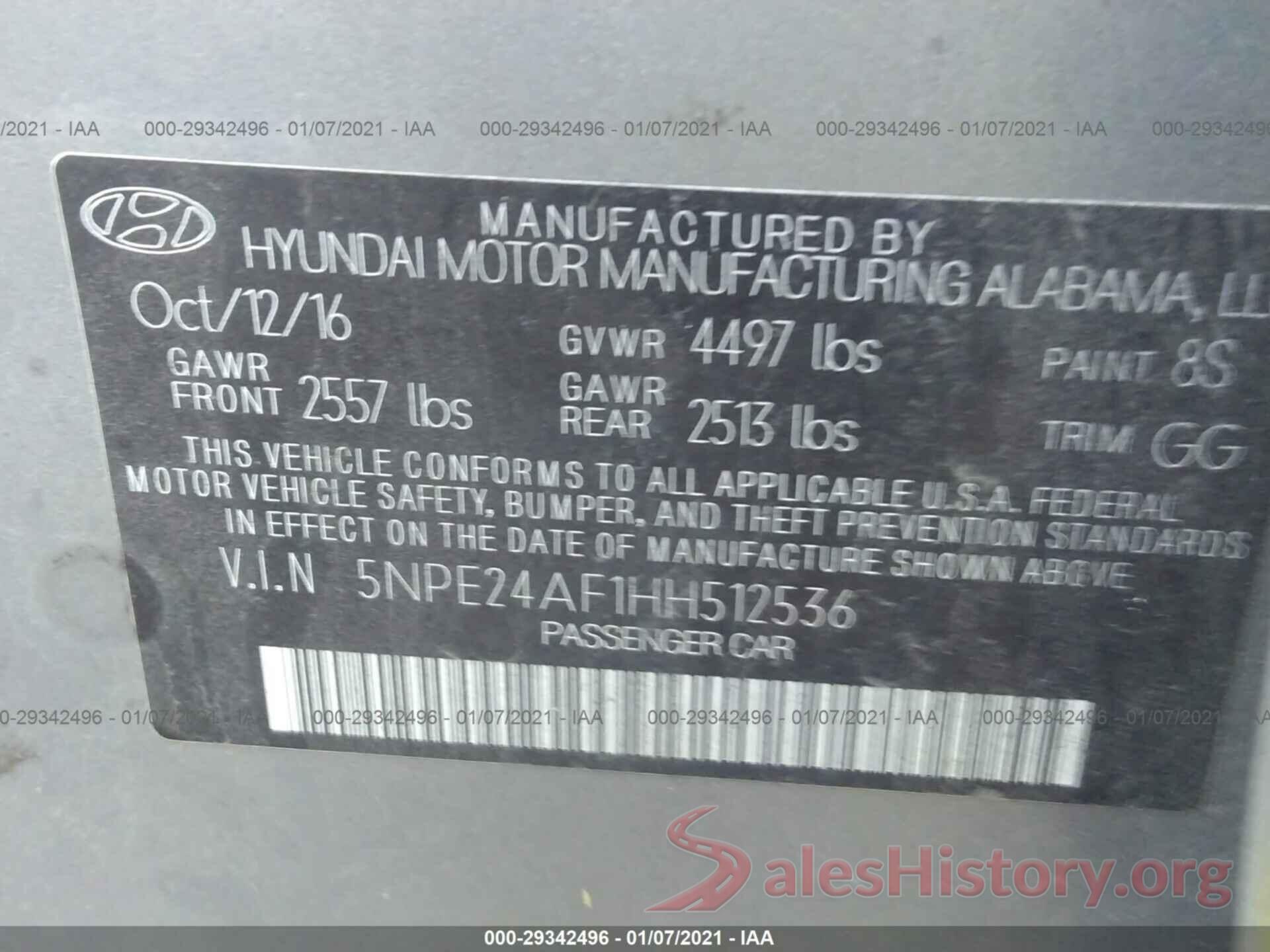 5NPE24AF1HH512536 2017 HYUNDAI SONATA