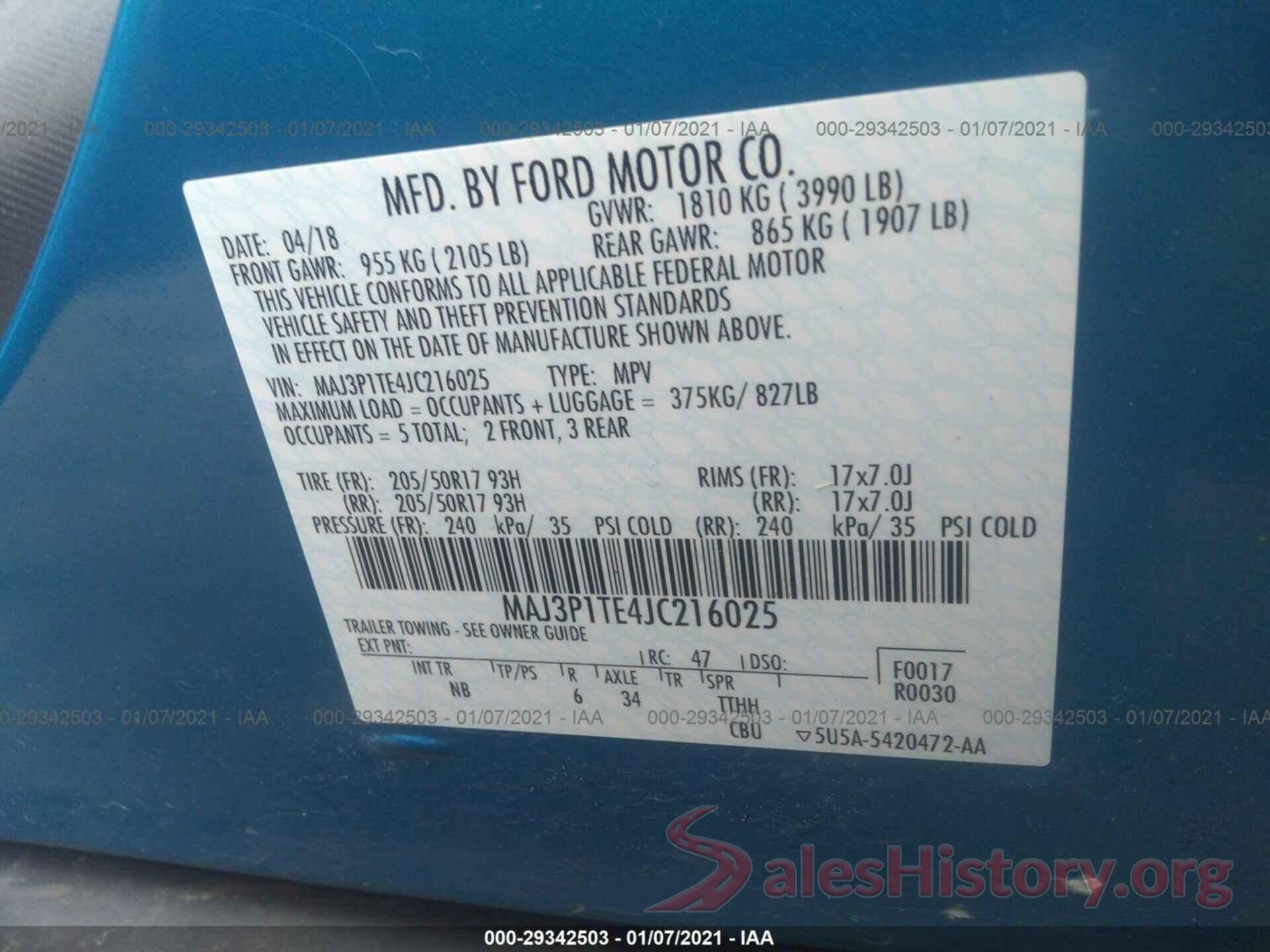 MAJ3P1TE4JC216025 2018 FORD ECOSPORT