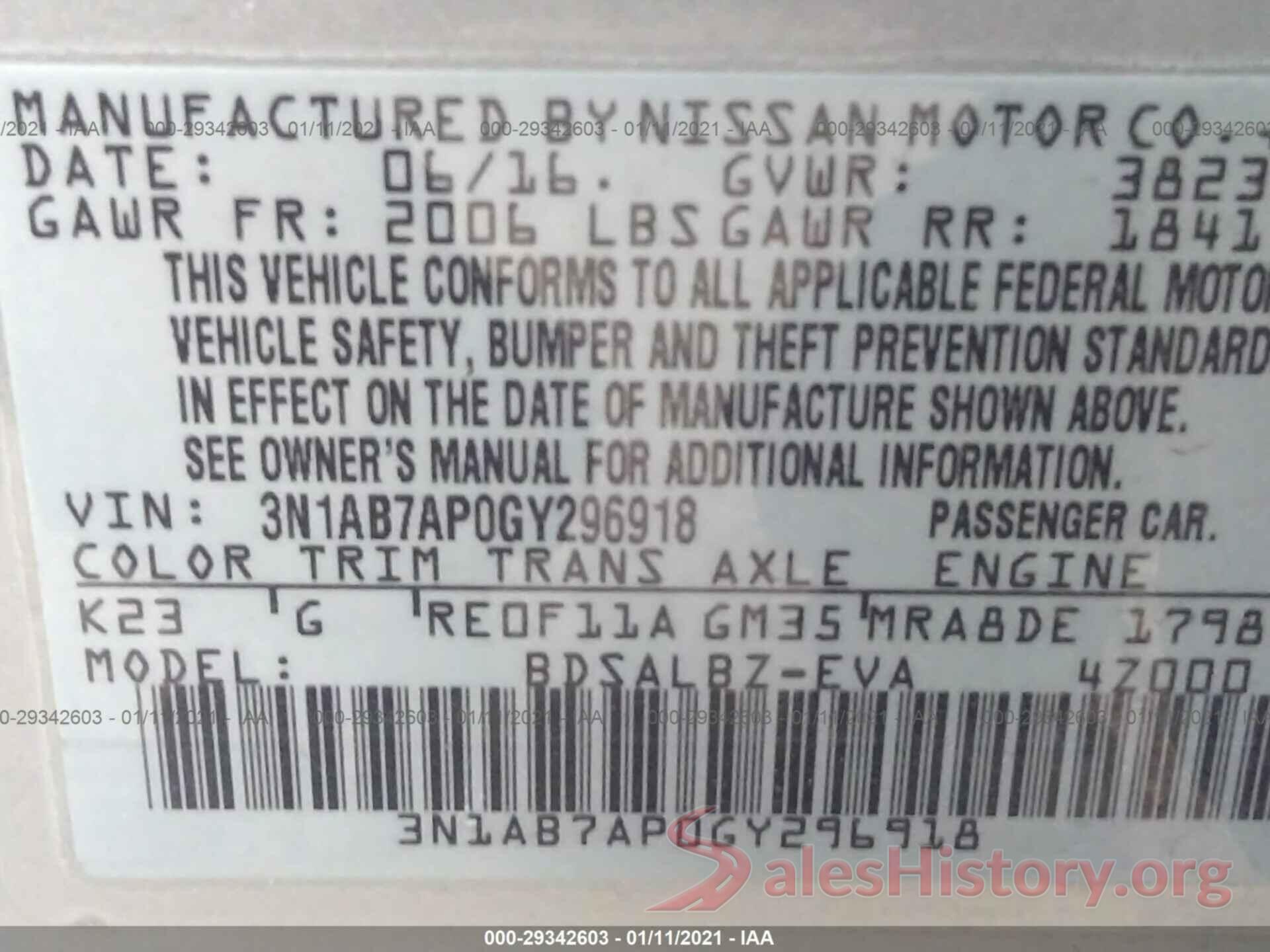 3N1AB7AP0GY296918 2016 NISSAN SENTRA