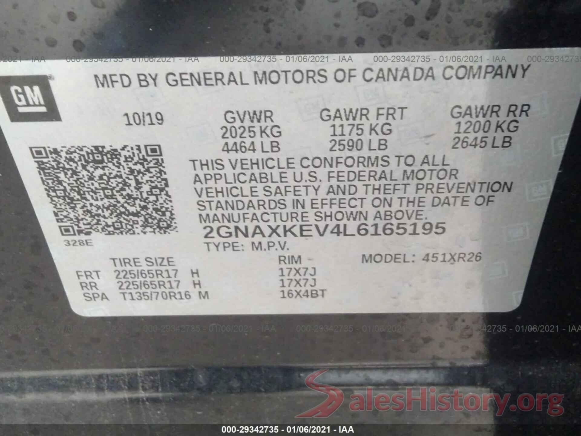 2GNAXKEV4L6165195 2020 CHEVROLET EQUINOX