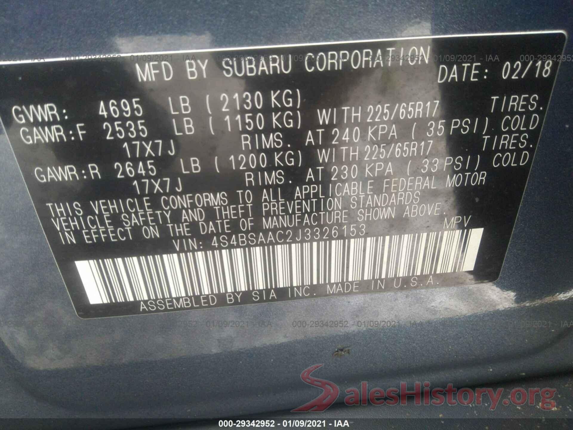 4S4BSAAC2J3326153 2018 SUBARU OUTBACK