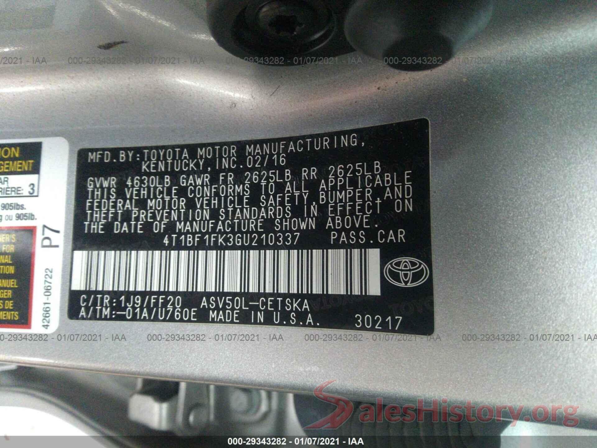 4T1BF1FK3GU210337 2016 TOYOTA CAMRY