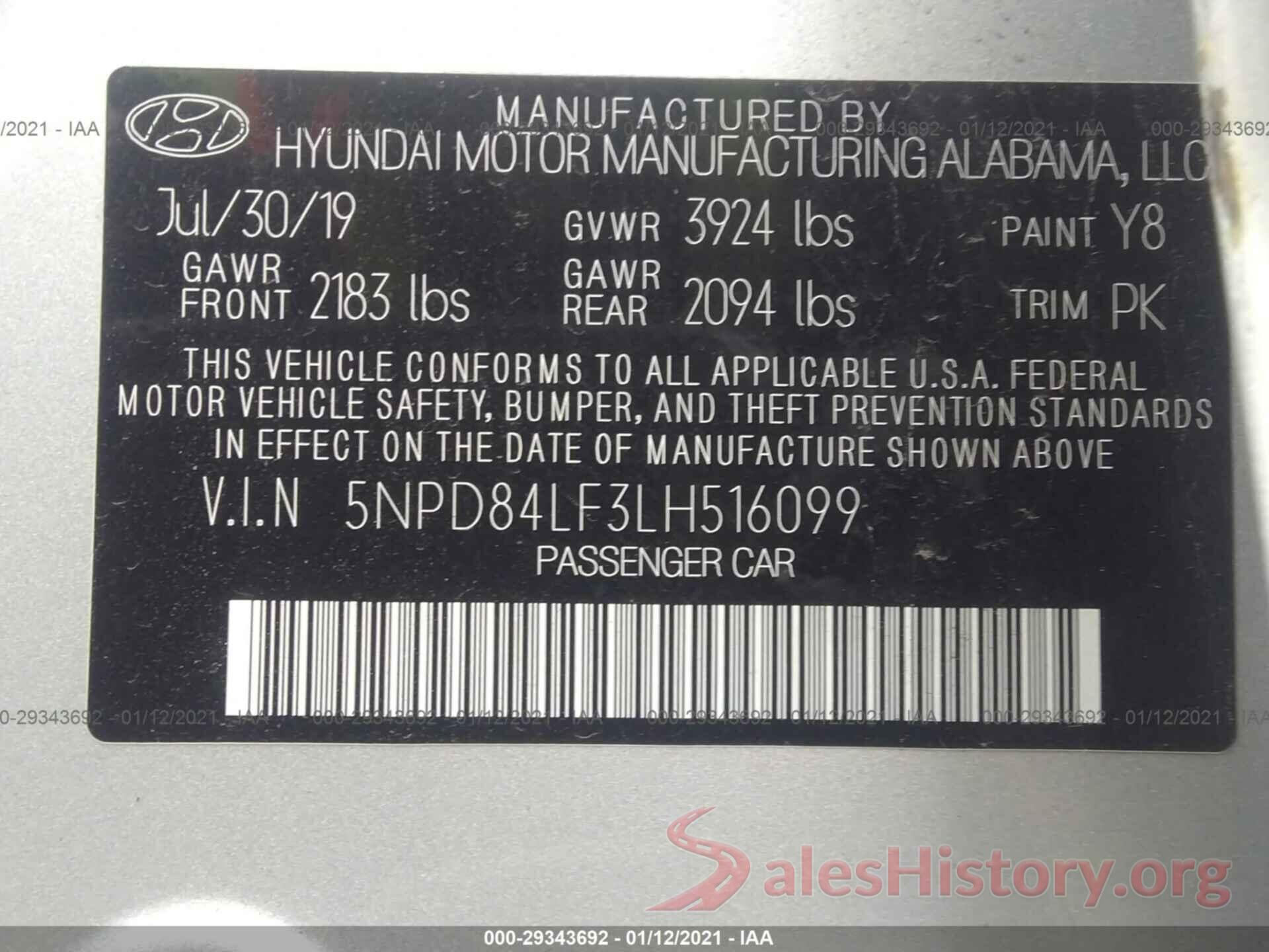 5NPD84LF3LH516099 2020 HYUNDAI ELANTRA