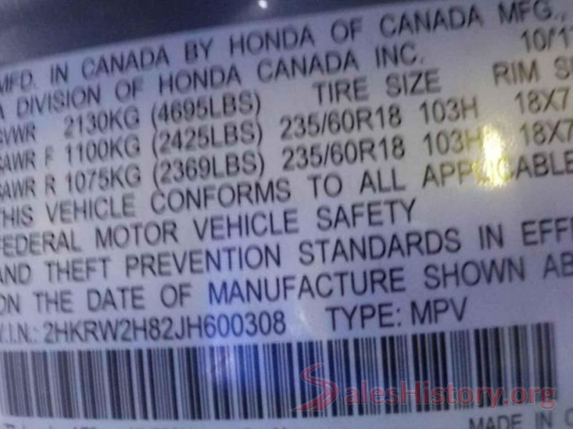 2HKRW2H82JH600308 2018 HONDA CR-V