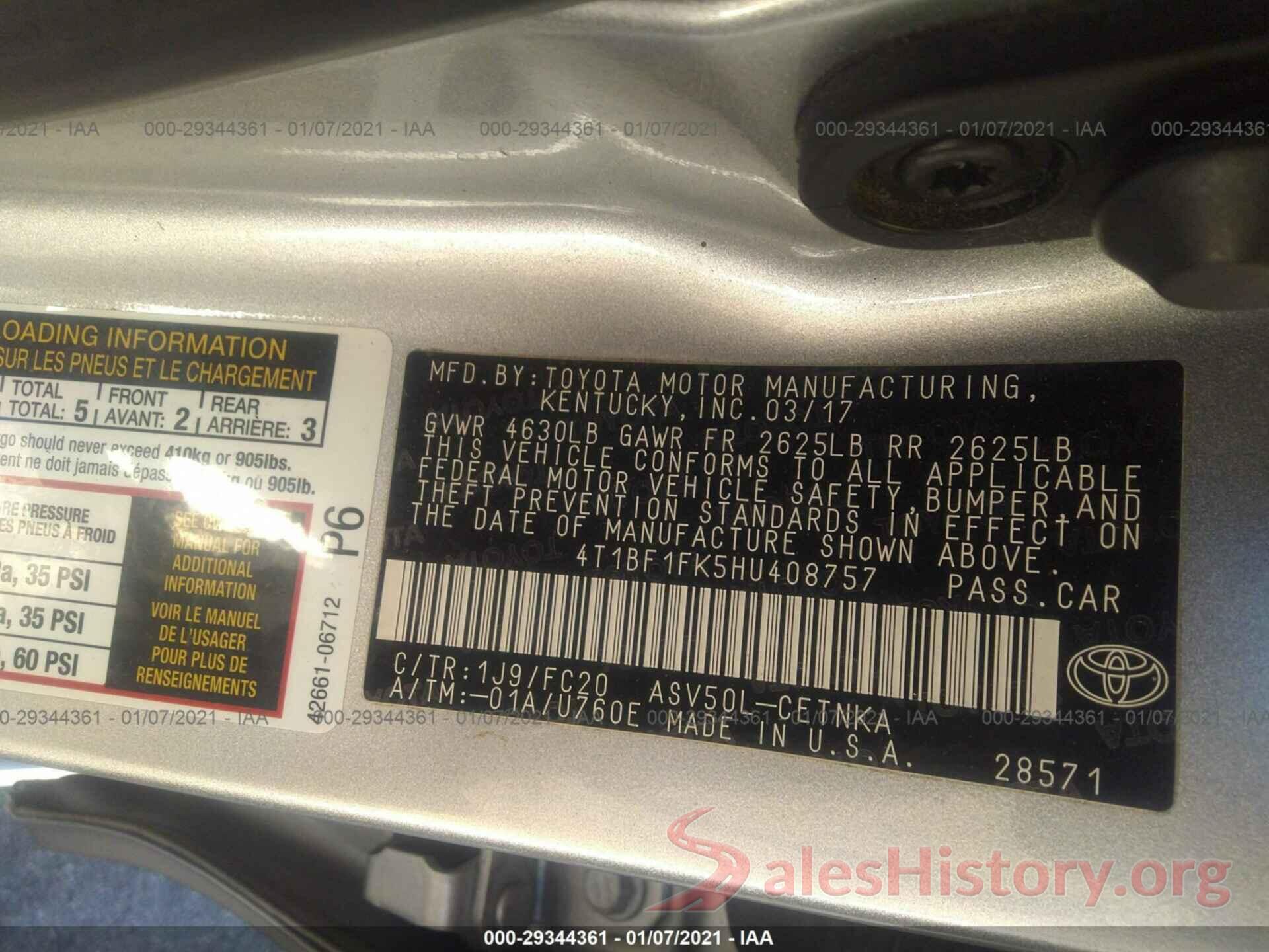 4T1BF1FK5HU408757 2017 TOYOTA CAMRY