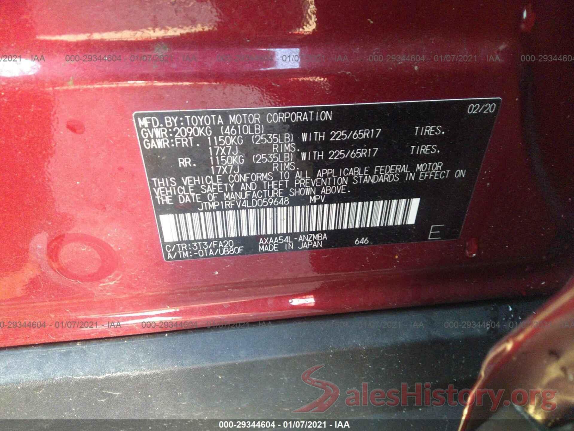 JTMP1RFV4LD059648 2020 TOYOTA RAV4