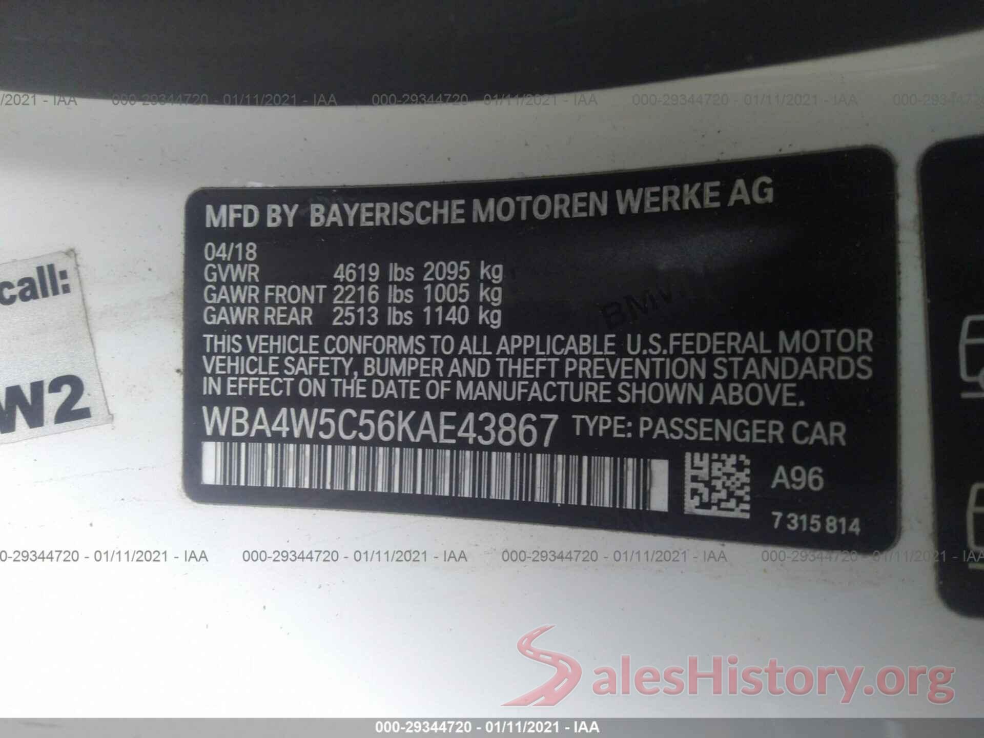 WBA4W5C56KAE43867 2019 BMW 4 SERIES