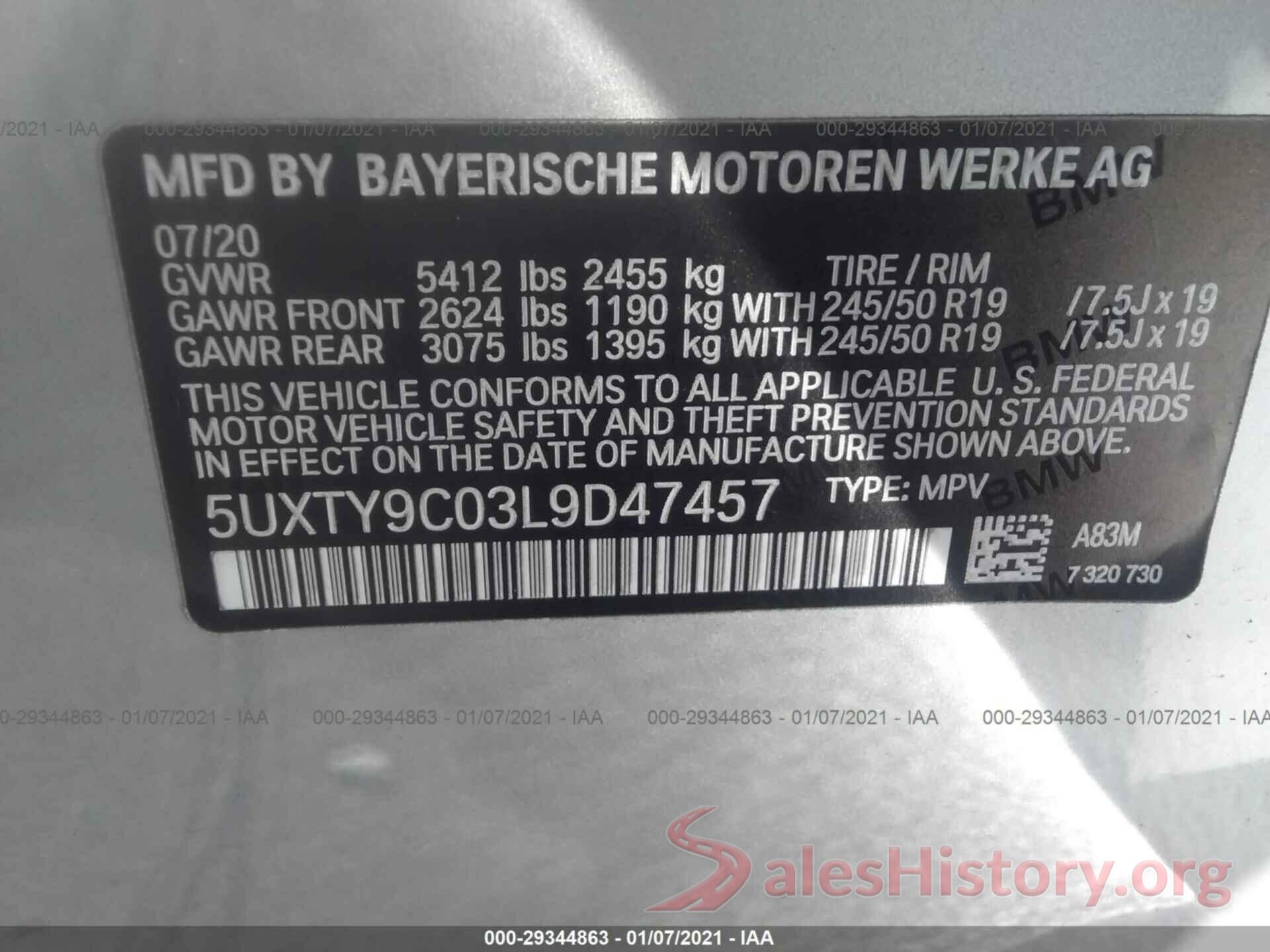 5UXTY9C03L9D47457 2020 BMW X3