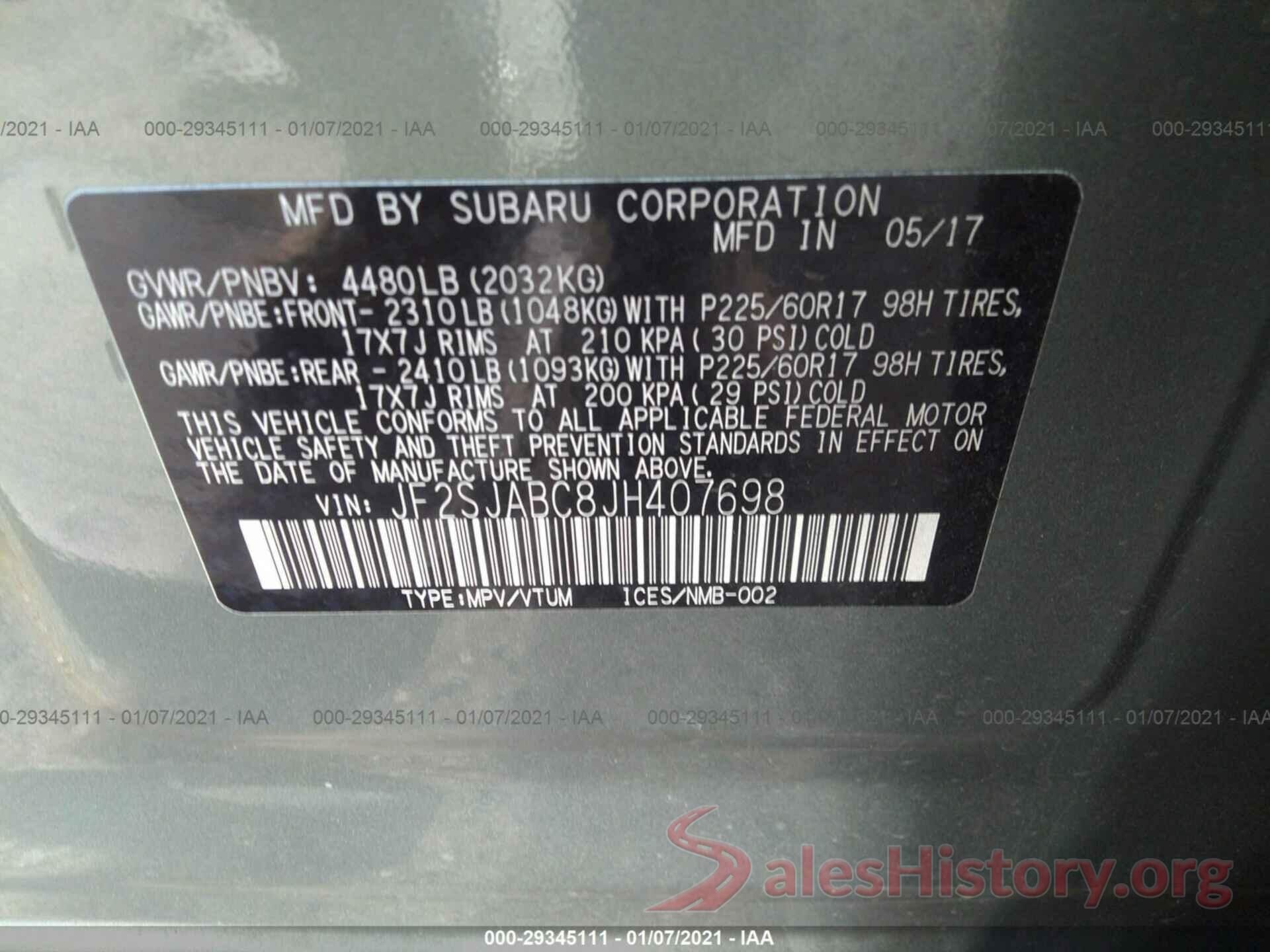 JF2SJABC8JH407698 2018 SUBARU FORESTER