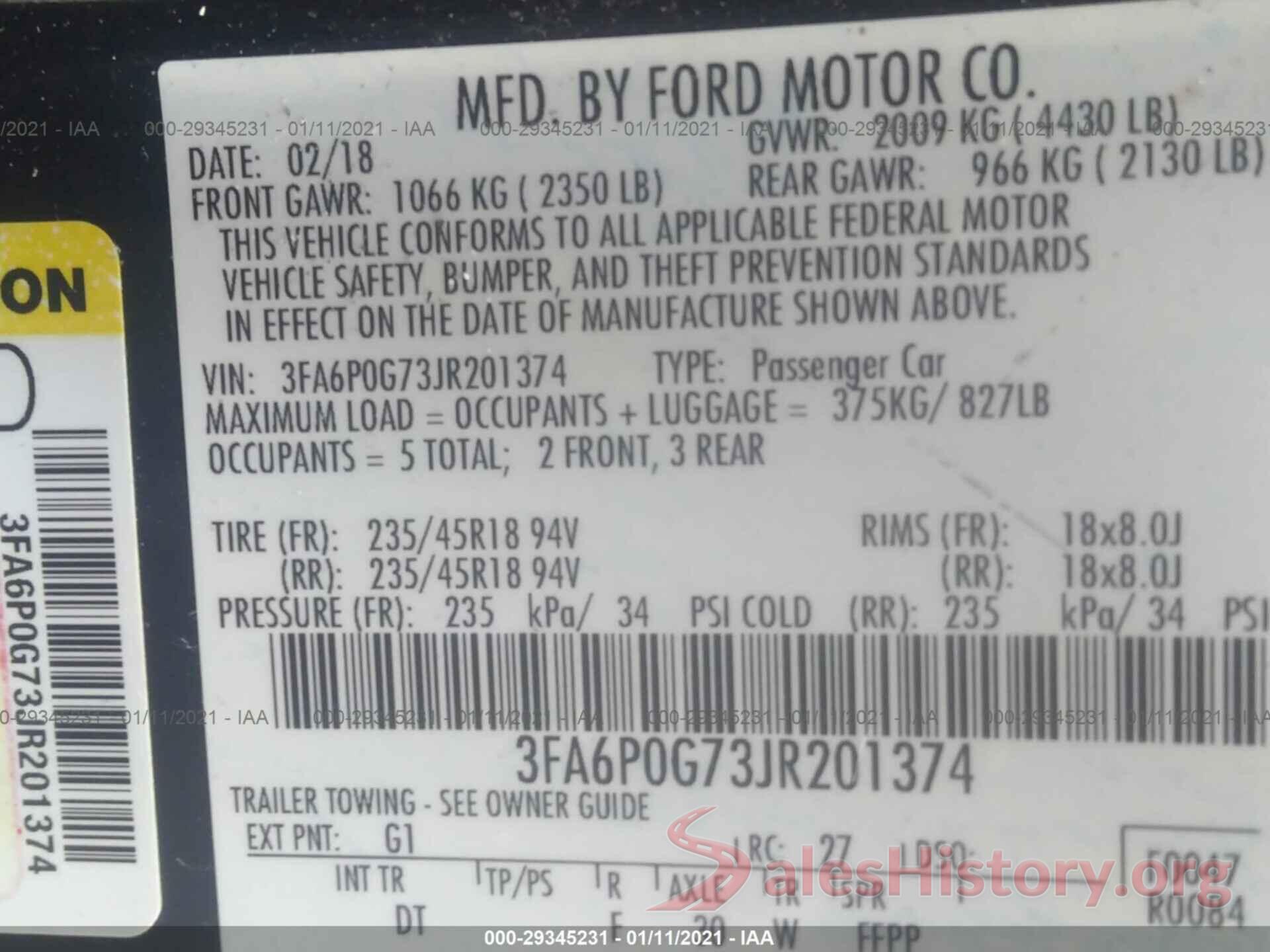 3FA6P0G73JR201374 2018 FORD FUSION